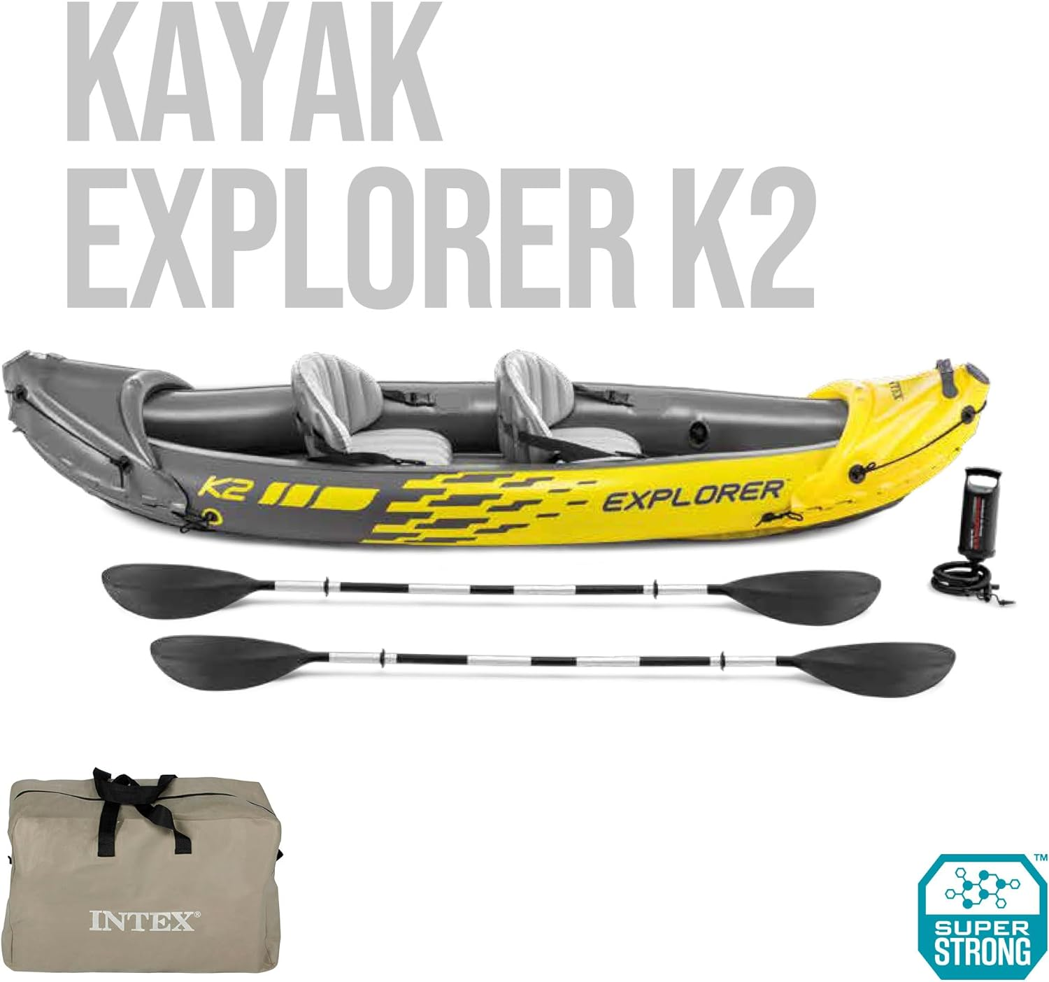 Intex Explorer K2 Kayak, 2-Person Inflatable Kayak Set with Aluminum Oars and High Output Air Pump image number 5