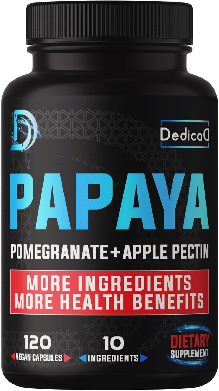 DEDICAD Papaya Enzymes - 4 Month Supply - 10 Herbs Blended Pomegranate, Apple Pectin, Turmeric, Ginger & More - 120 Vegan Capsules image number 4