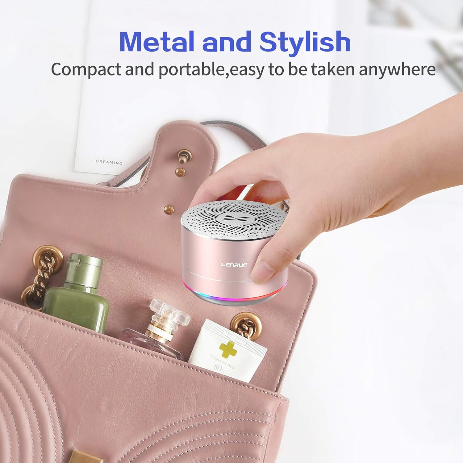 LENRUE Portable Wireless Bluetooth Speaker with Built-In-Mic,Handsfree Call,Aux Line,Hd Sound and Bass for Iphone Ipad Android Smartphone and More (Pink+Case)