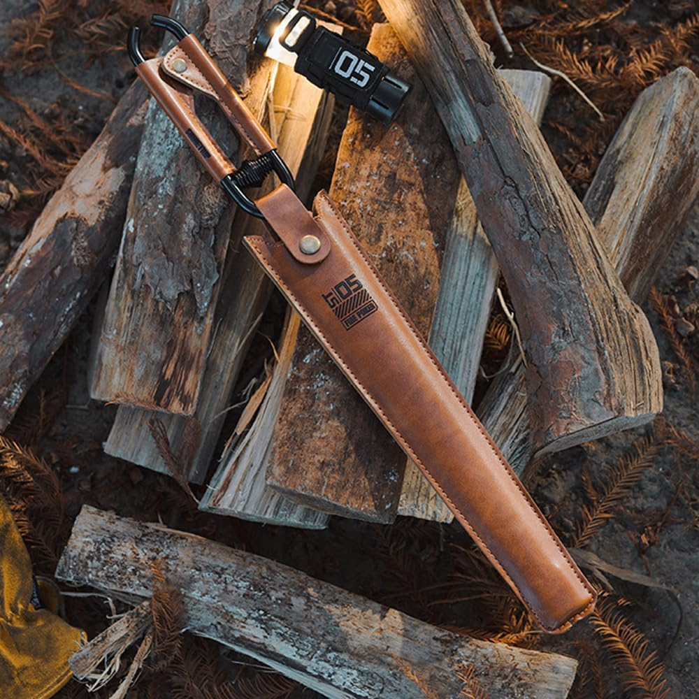 Mingzhe Carbon Steel Charcoal Tongs Outdoor Camping Bonfire BBQ Firewood Clip Tool Stoves Fire Charcoal Tongs Leather Handle Firewood Clamp