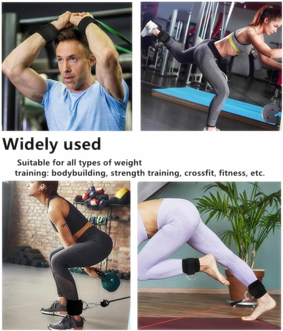 2 Packs Ankle Strap Adjustable Comfort Neoprene and Double D Ring, Ankle Strap Gym Cable Attachment for Gluteal Exercises, Leg Extensions, Curls, and Hip Abduction for Men and Women -(Black) image number 4
