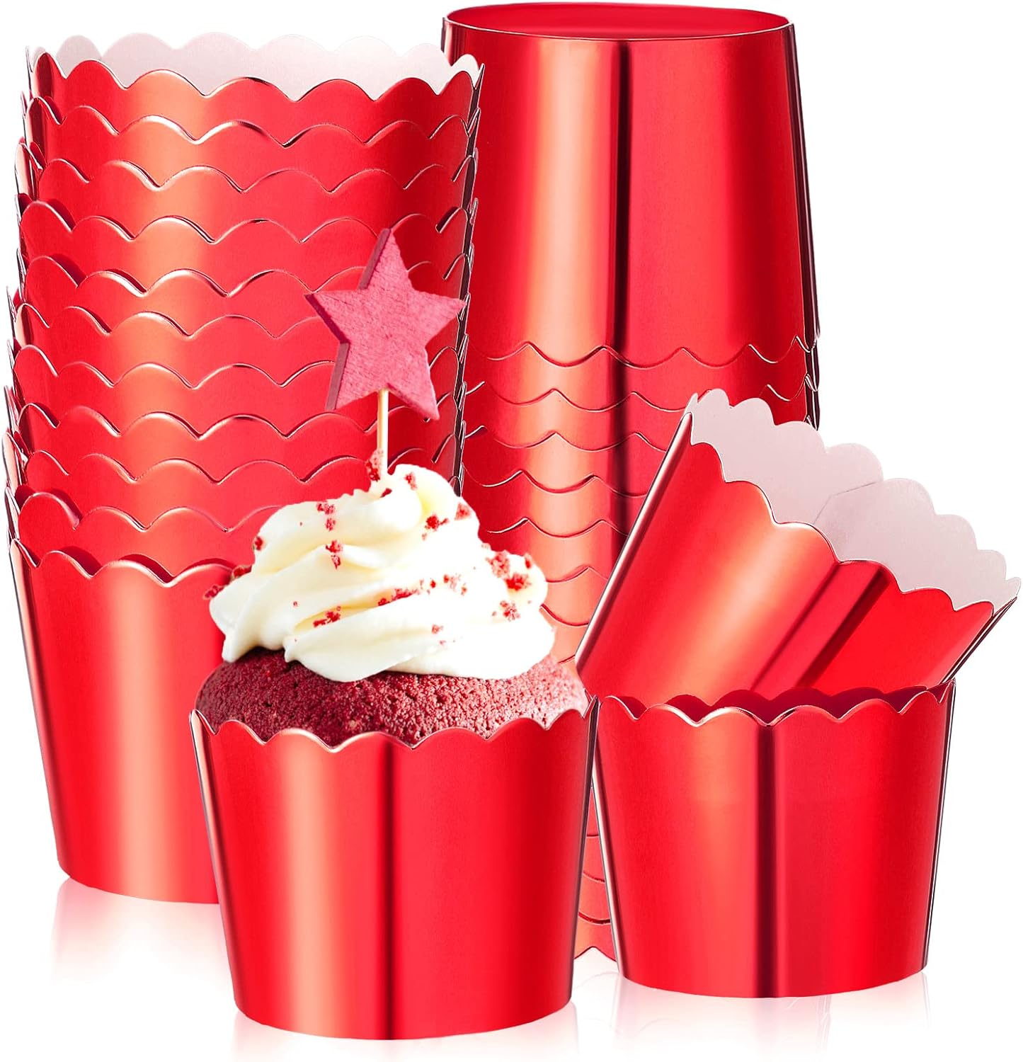 Meanplan 100 Pcs Foil Cupcake Liners Sturdy Muffin Baking Cups Cupcake Wrappers for Christmas Wedding Birthday Party Decoration, 1.97 X 1.77 Inch (Gold)