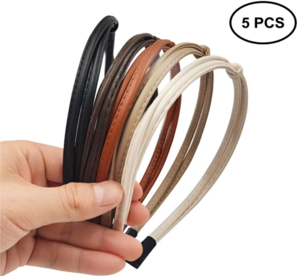 5 Cute Leather Knotted Hair Bands, Portable Thin Braid Fashionable and Simple Knotted Anti-Slip Leather Hair Bands, Suitable for Washing Face, Headwear, Etc(5 Colors) image number 2