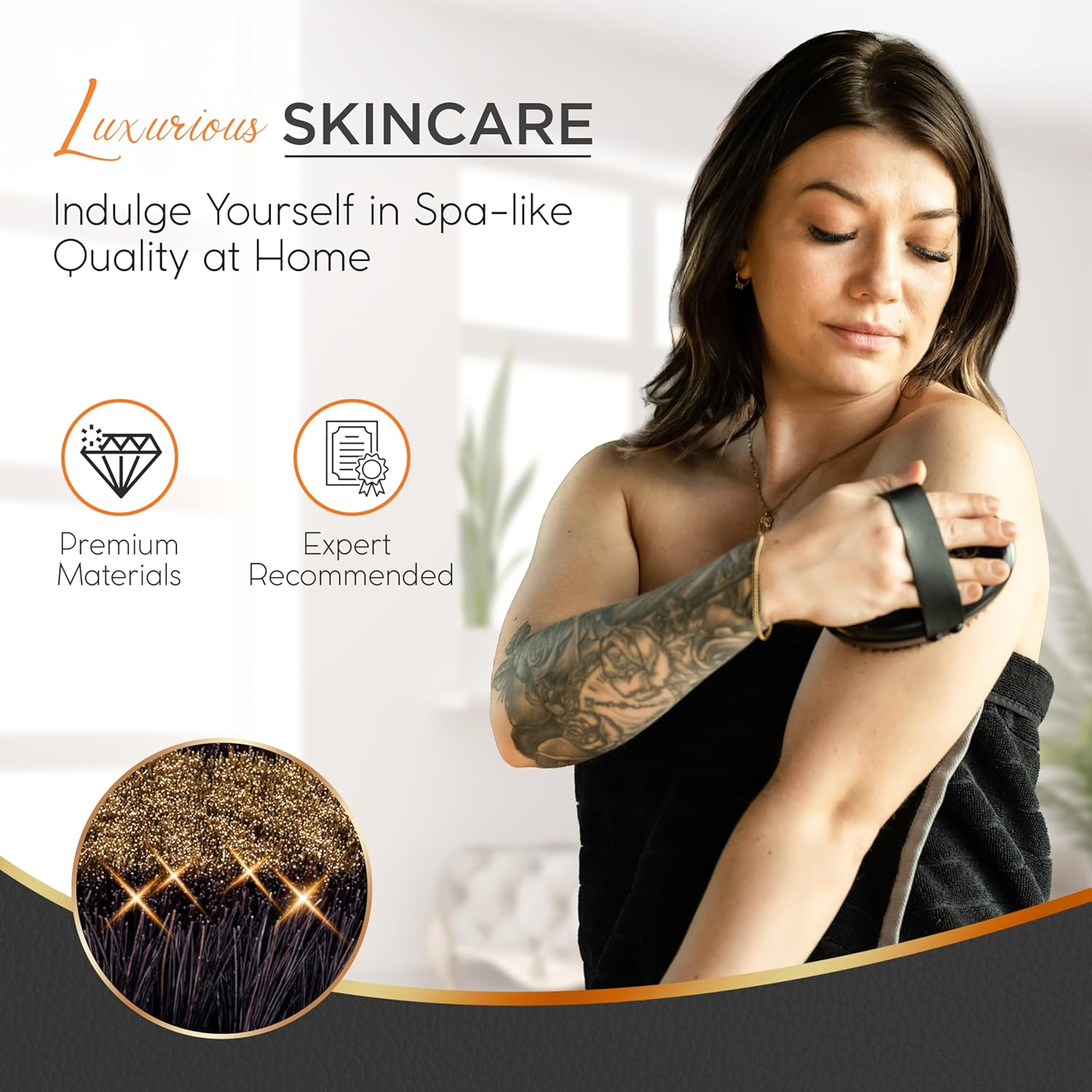 Copper Body Brush - Dry Brushing Body Brush with Ion Charged Copper Bristles, Glowing Skin, Lymphatic Drainage and Blood Circulation Improvement