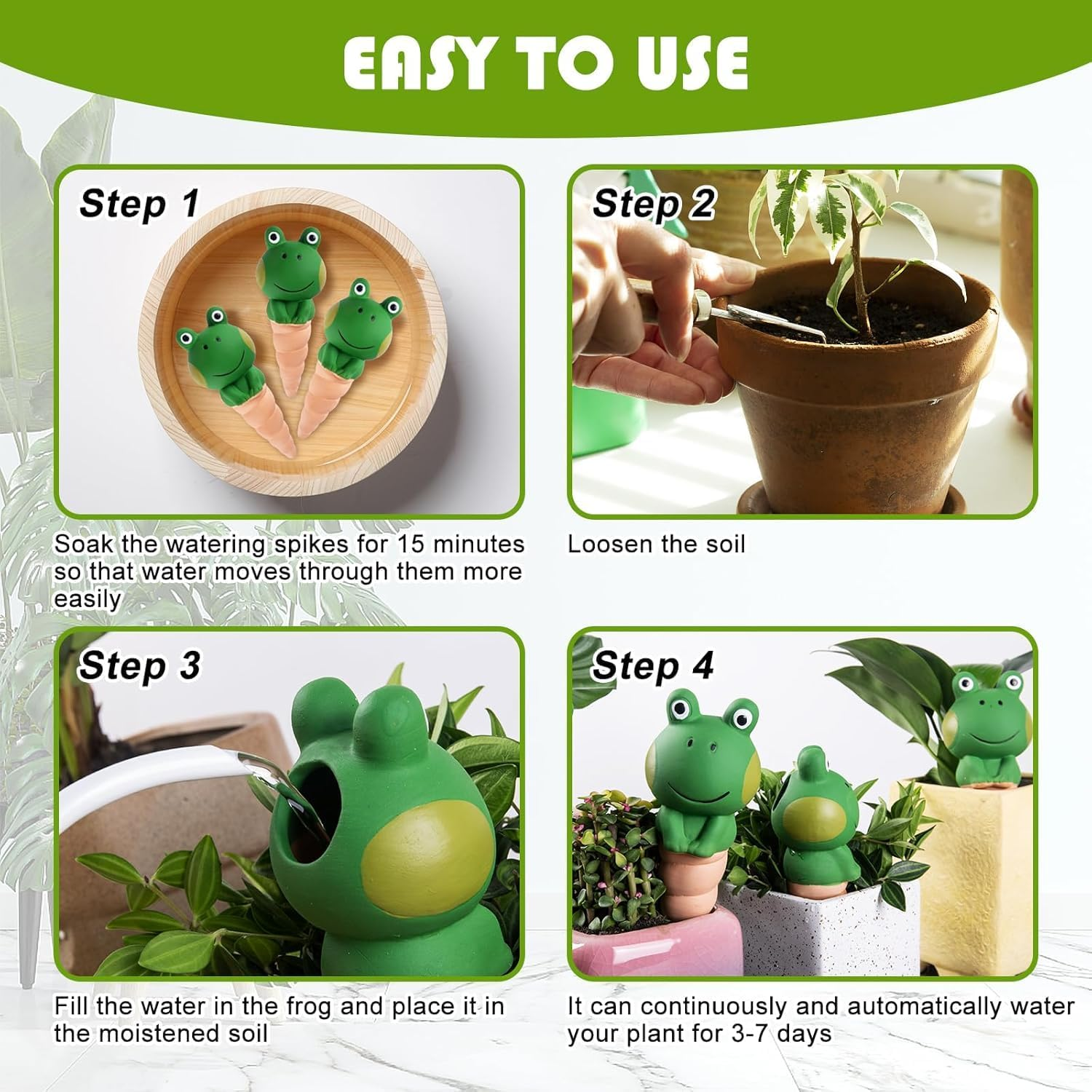 4 Pack Terracotta Self Watering Spike Frog Shape Unattended Ceramic Automatic Plant Potted Watering Stakes,Automatic Holiday Watering,Continuous Moisture,Slow Release Watering image number 1