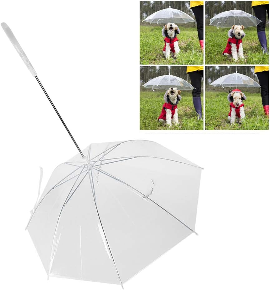 Pet Umbrella, Snow Proof Rainproof Dog Cat Umbrella, Stainless Steel Ribs, for Walking Out with Pet Rainy Days as a Pulling Rope Cat/Dog/Small Pets(Transparent) image number 3