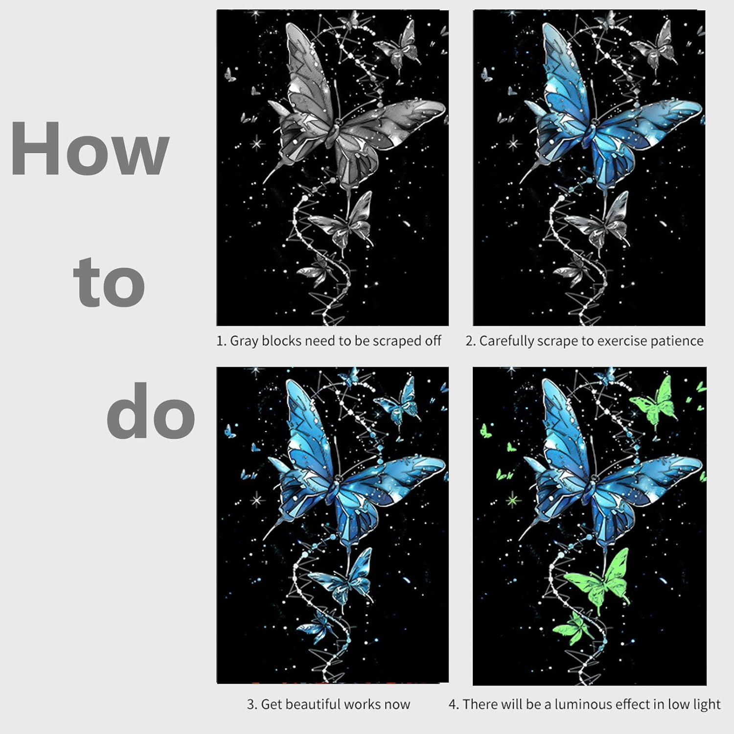 Glow in the Dark Scratch Art Rainbow Painting Paper 8 Sheet with Pen / Cleaning Brush, Engraving Landscape Scratchboard(A4) for Kids Teens & Adults, Fun Sketch Card Creative Craft Toy (Animal) image number 1