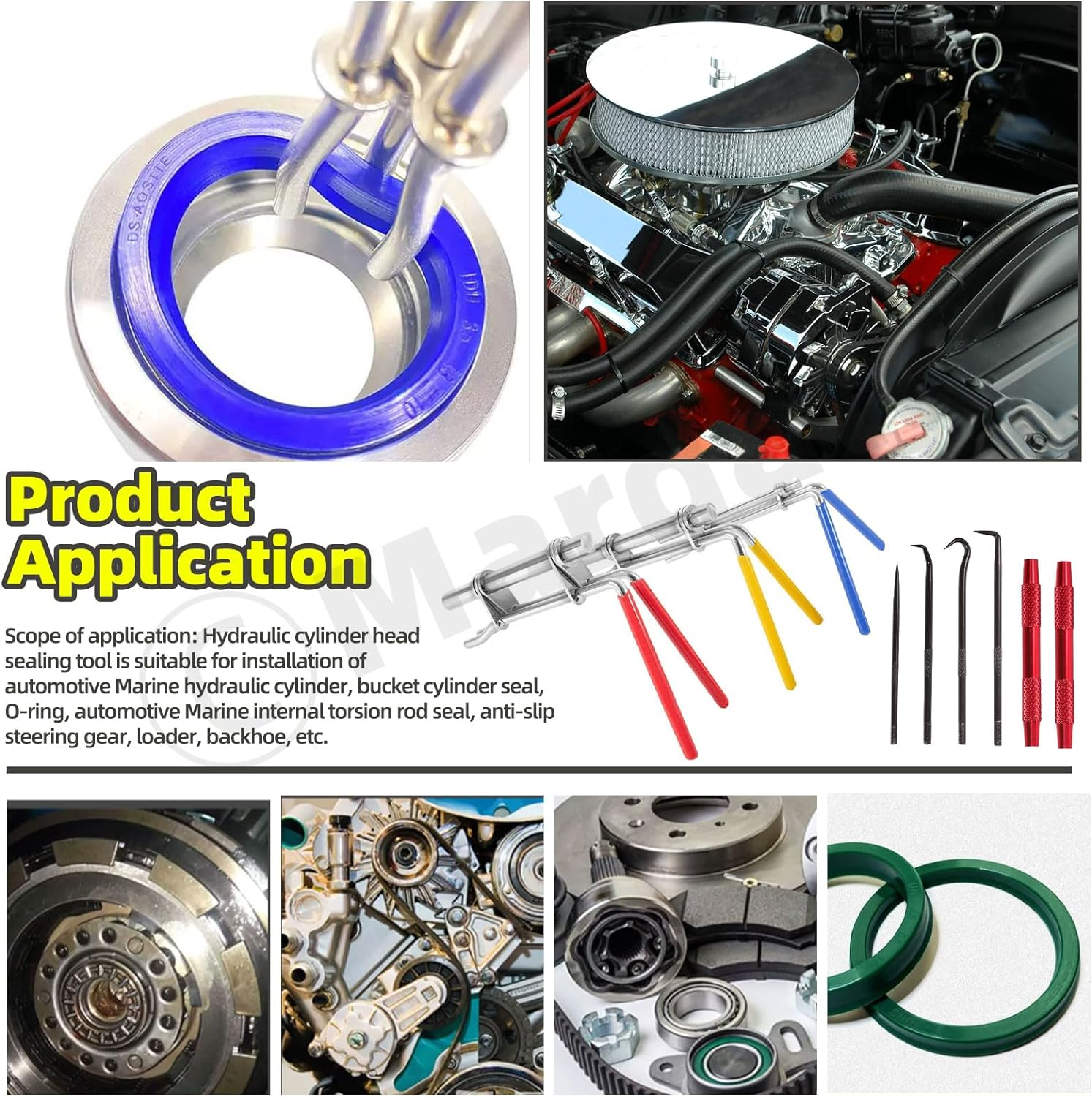 5Pcs Hydraulic Seal Installation Tools with Pick and Hook Set, 3 Sizes Cylinder Piston Rod Seal Install Tools Hydraulic U-Cup Seal Installation Tool Kit for Installing Automotive Marine image number 3