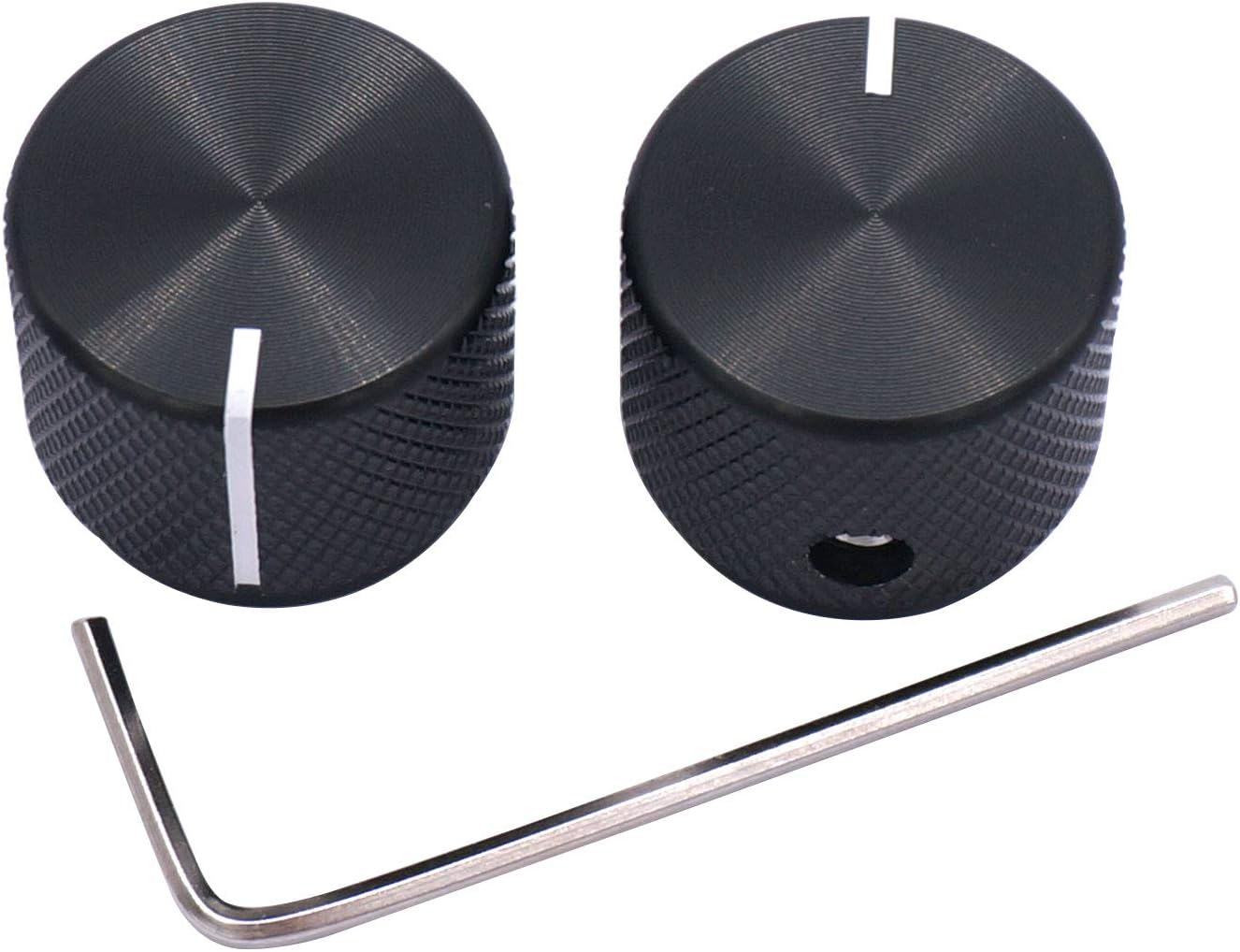 Taiss / 2Pcs Black Aluminum Rotary Electronic Control Potentiometer Knob for 6 Mm Diameter Shaft, Volume Control Knob, Audio Knob, Guitar Knob，Switch Knob, 20Mm Dia. X 17Mm Height image number 2