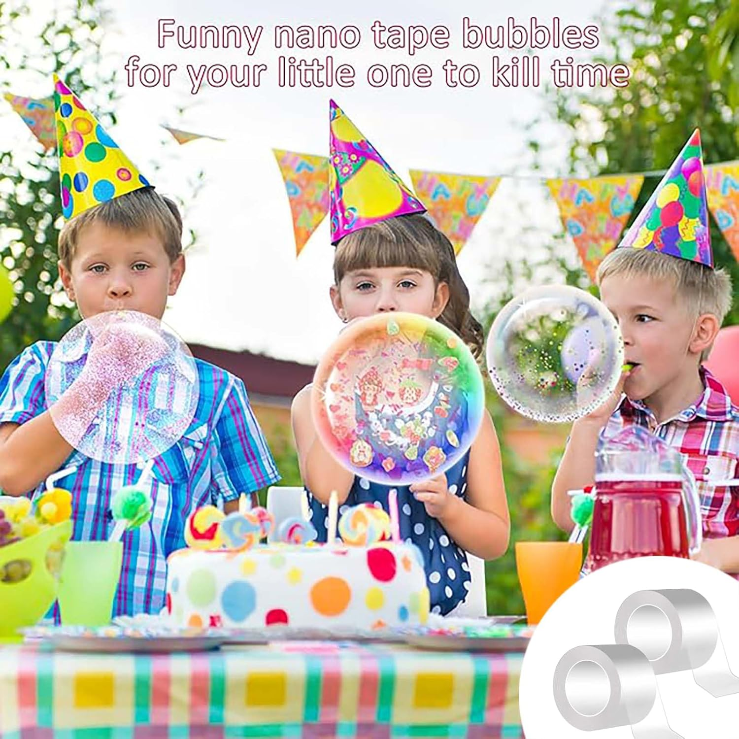 Nano Bubble Tape Kit,2 Roll Nano Tape Bubble,Double Sided Tape Elastic Nano Tape Bubble DIY Craft Kit for Girls, Boys, Kids Party Favors and Novelty Toys(White) image number 3