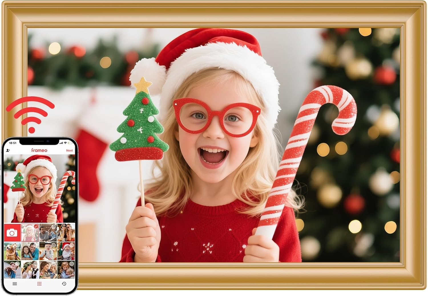 64GB 15.6 Inch Frameo Digital Picture Frame White, Large Electronic Photo Frames Wifi 1920 X 1080 IPS FHD Touch Screen, Send Photos from Your Phone from Anywhere, Best Gifts for Family and Friends