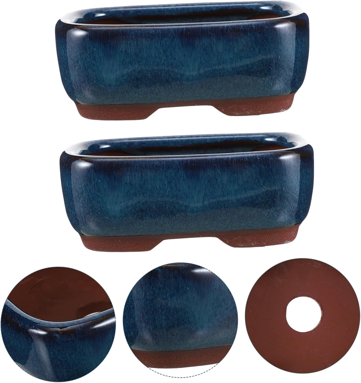 KONTONTY 2Pcs Ceramic Flowerpot Succulent Container Reusable Gardening Planter Indoor Bonsai Garden Supplies image number 3