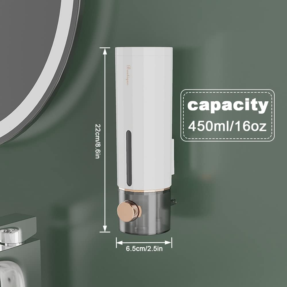 Modixun Liquid Soap Dispenser Wall Mount 450Ml/15Oz, Luxury Shower Hand Soap Dispenser, Self Adhesive Shampoo Dispenser with 3Pcs Adhesives for Bathroom, Kitchen, White image number 3
