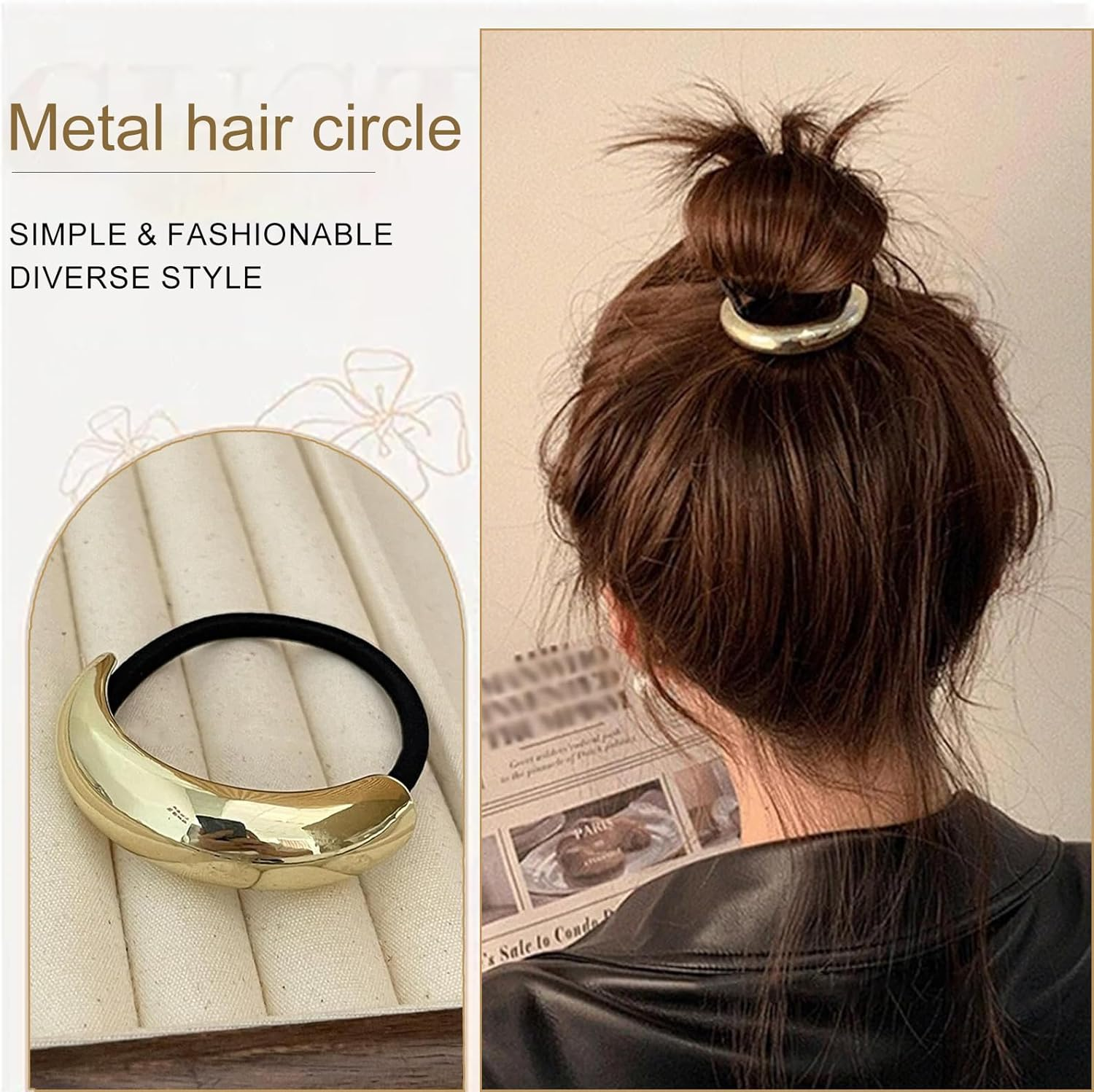 Aikeis 4-Piece Gold Metal Geometric Hair Scrunchies - Fashionable Hair Ties for Women image number 3