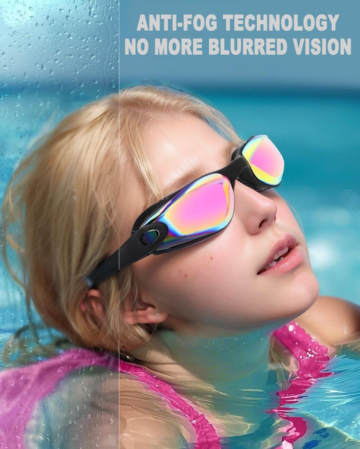 WACOOL Swim Goggles, Swimming Goggles No Leaking Full Protection Adult Men Women Youth (Kidsblackcolorpink) - Kids-Clearpinkblue image number 6