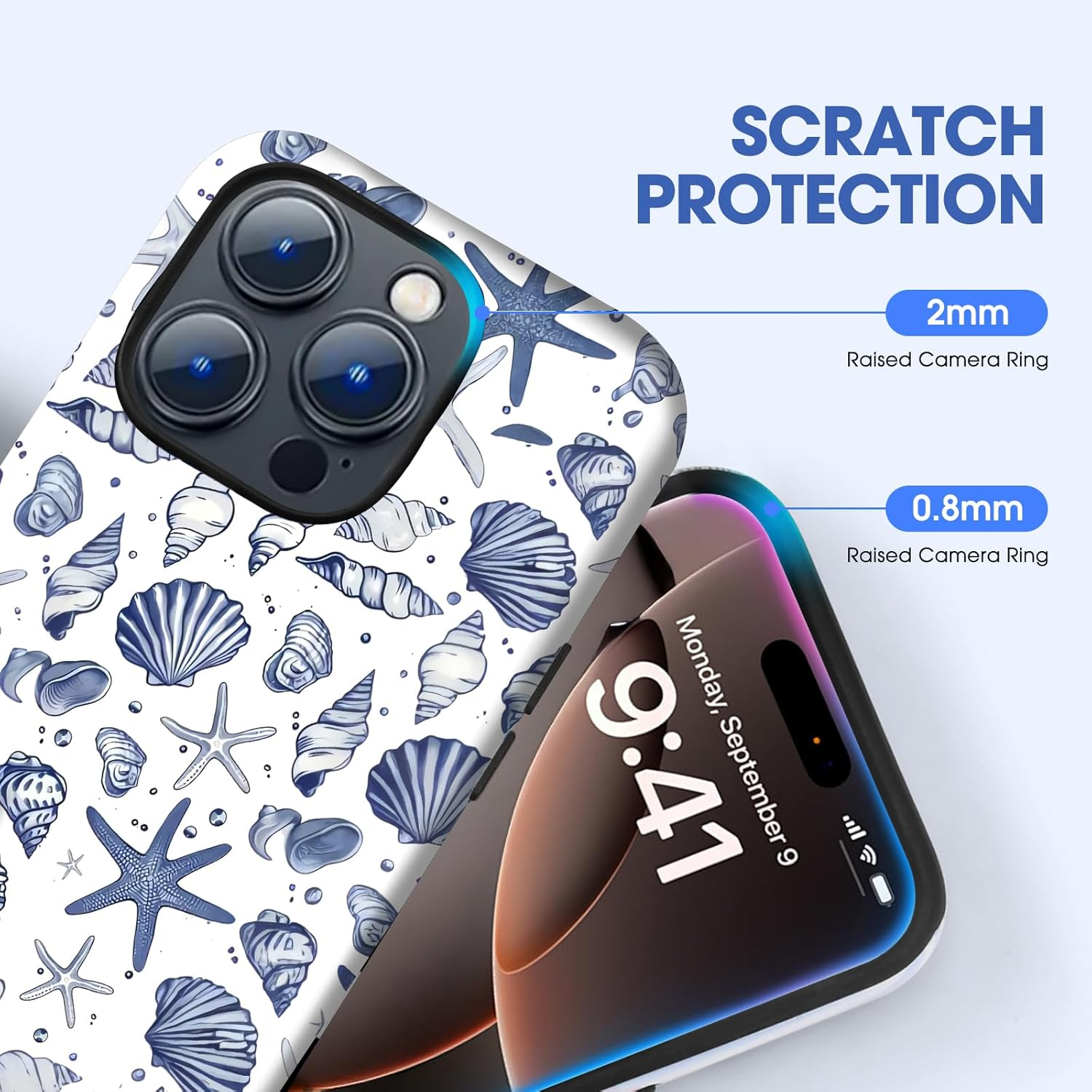 XUNQIAN Compatible for Iphone 13 Case, Coastal Beach Summer Blue Ocean Seashell Aesthetic Protective Phone Case (For Iphone 13), RUI-97A-A image number 1