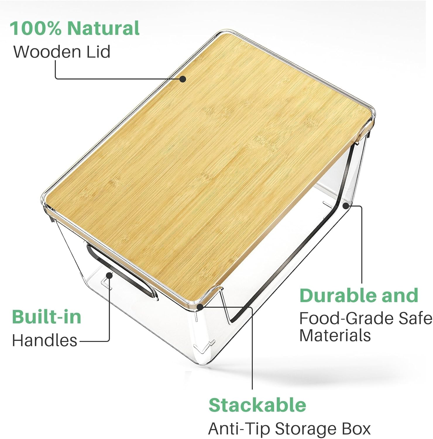 2 Set Pantry Organizer and Stackable Storage Kitchen,Sturdy and Durable Storage Basket for Potato, Onion, Garlic, Fruit, Vegetable, Produce, Clear Plastic Storage with Lid&Handle image number 1