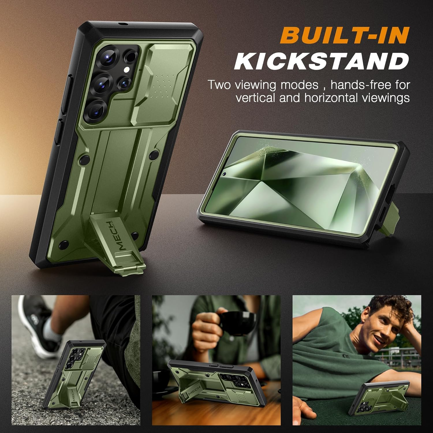 TONGATE for Samsung Galaxy S25 Ultra Case, [Built-In Slide Camera Cover & Screen Protector] [2 Front Frames] Full-Body Heavy Duty Shockproof S25 Ultra Phone Case with Stand & Belt Clip Holster, Green image number 2