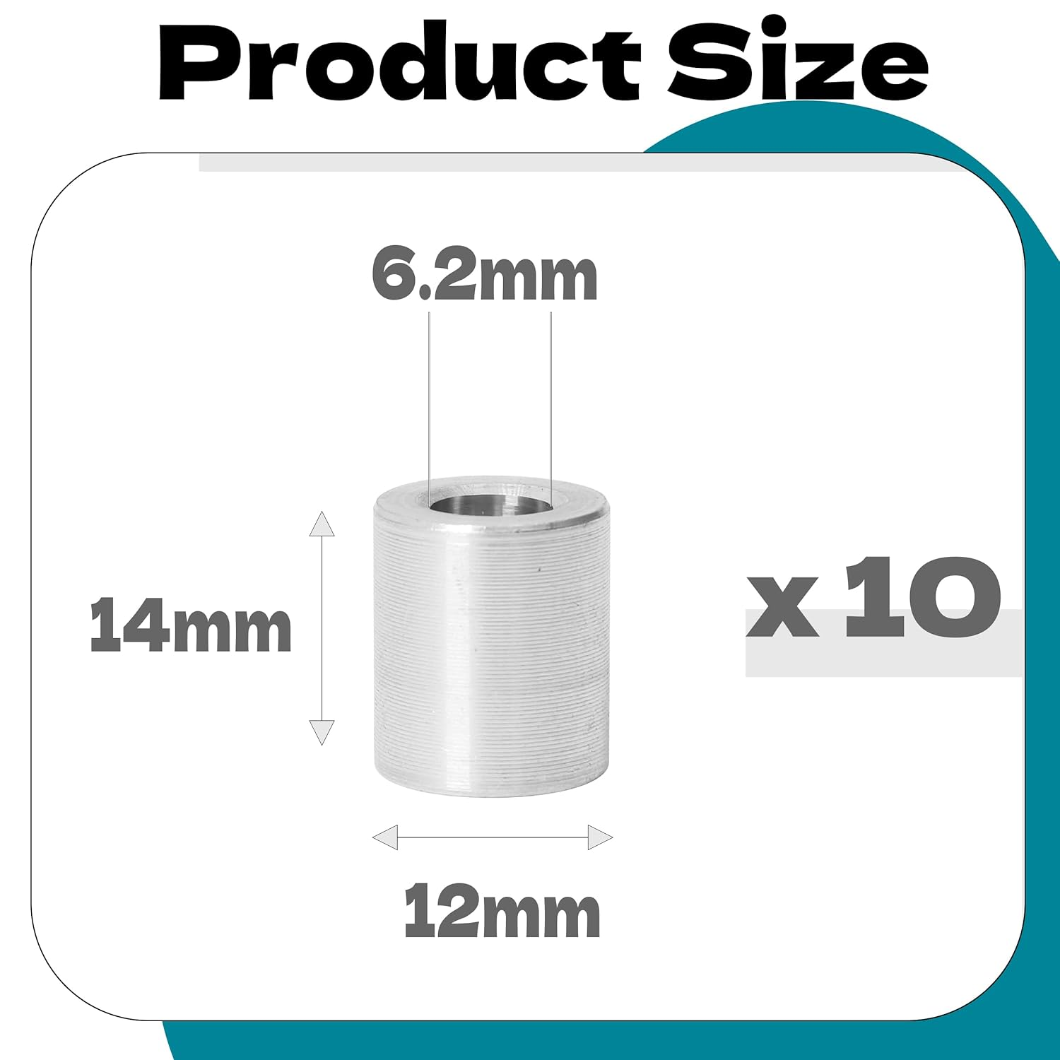 Zhooooonglf 10Pcs M6 Aluminum Spacers, Metal Spacer Aluminum round 6.2Mm ID X 12Mm OD X14Mm L Thickness Screw Standoff for M6 Screw Bolts Silver image number 2
