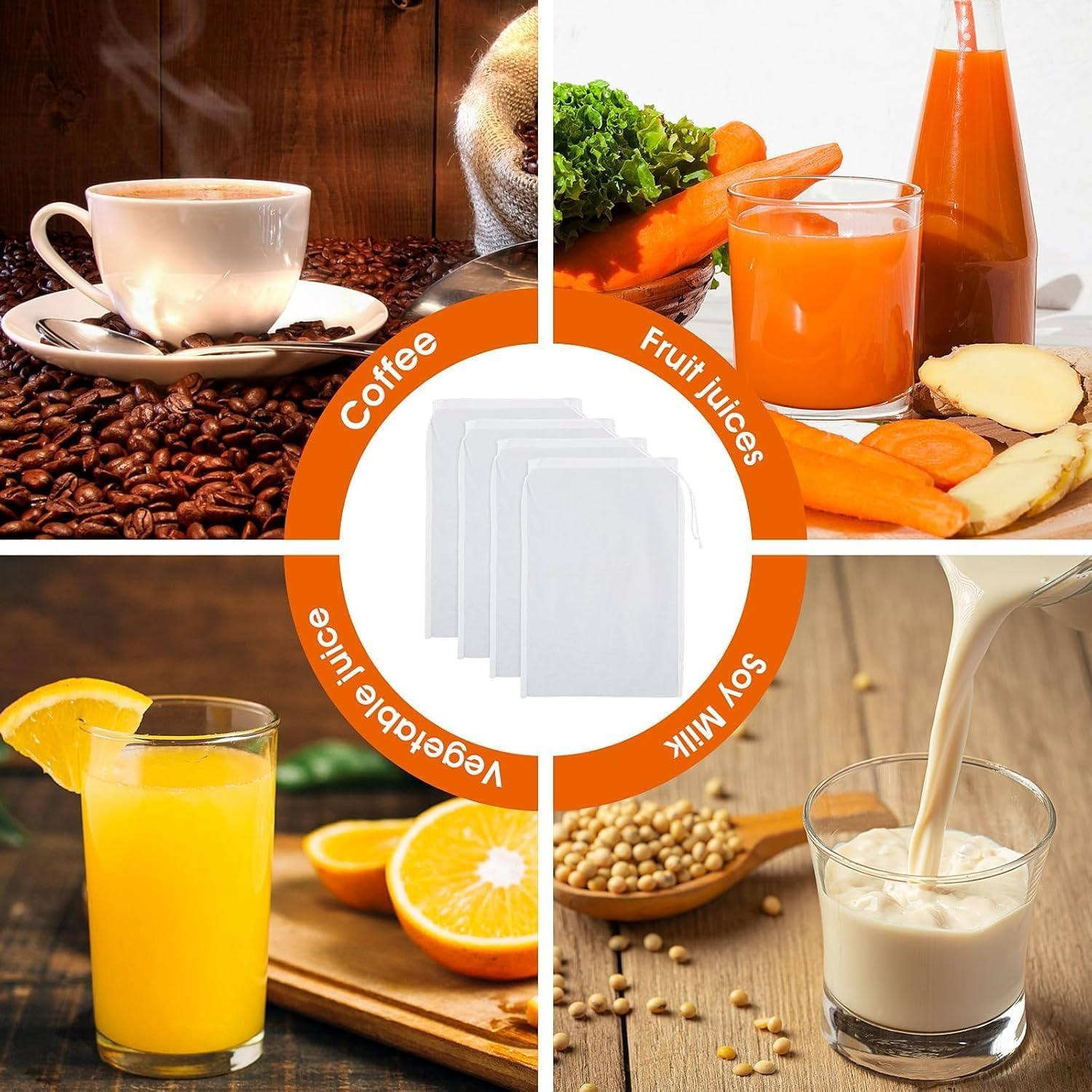 3 Pcs Reusable Nut Milk Bag, 100 Micron Reusable Food-Grade Nylon Cheese Cloth Bag Strong Fine Mesh Strainer Bags with Drawstring for Straining, Cold Brew Coffee, Greek Yogurt, Tea,Juice image number 6