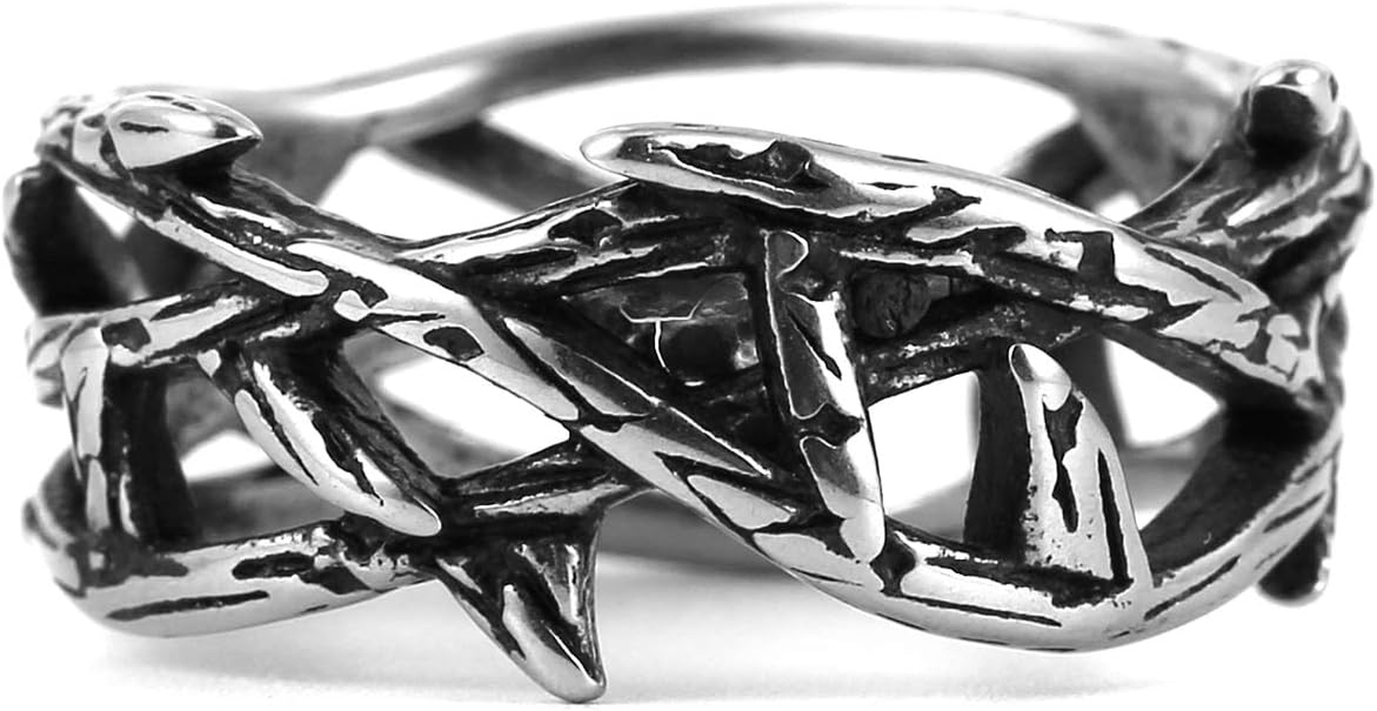 HZMAN Jesus Crown of Thorns Ring for Men Gothic Stainless Steel Ring Jewelry Gift - 12, Silver image number 2