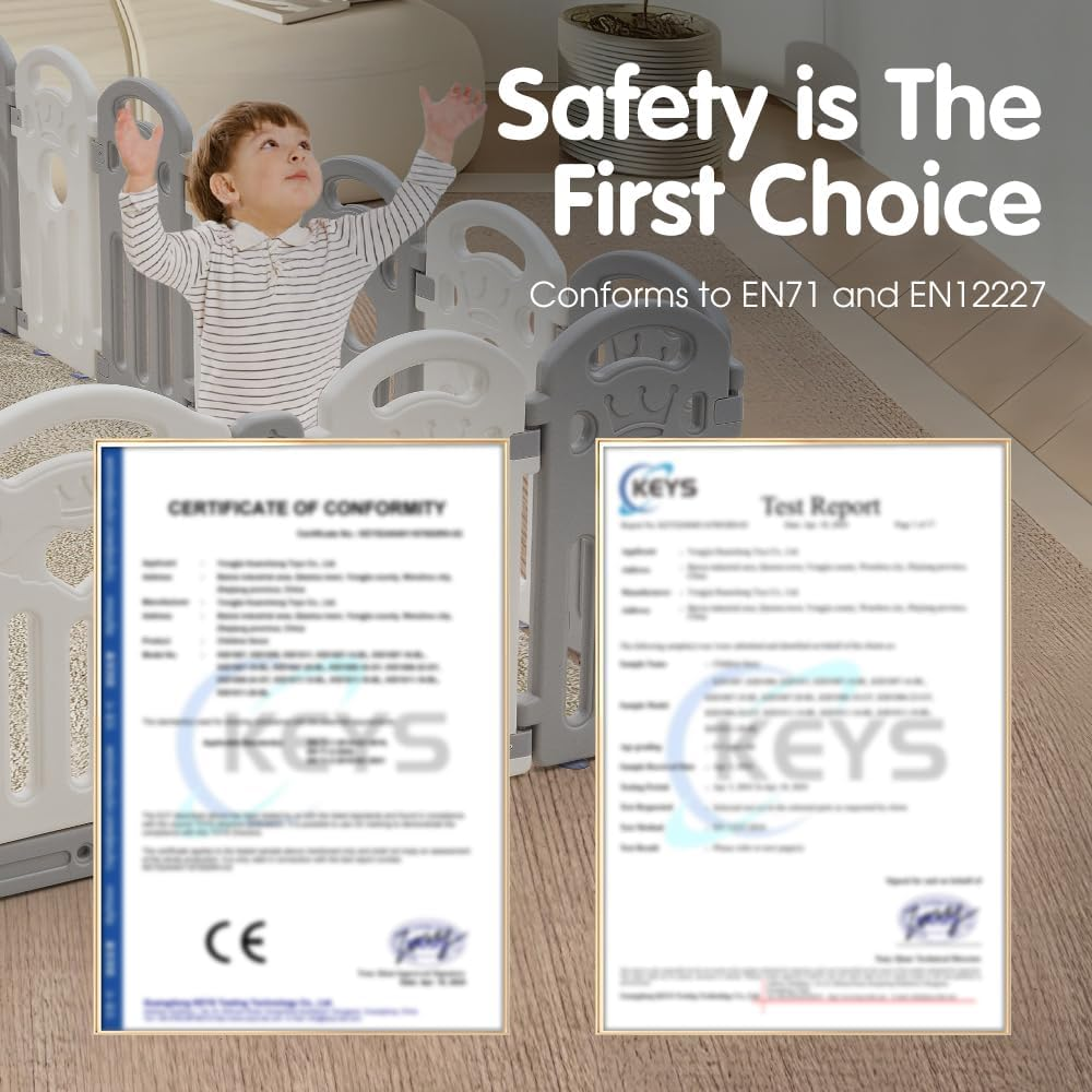 Playpals Baby Playpen, 22 Panels Baby Play Pen with Lock Door, Adjustable Shape, Kids Activity Centre Safety Play Yard, Portable Baby Fence Play Area for Indoor Outdoor (Gray + White) image number 4