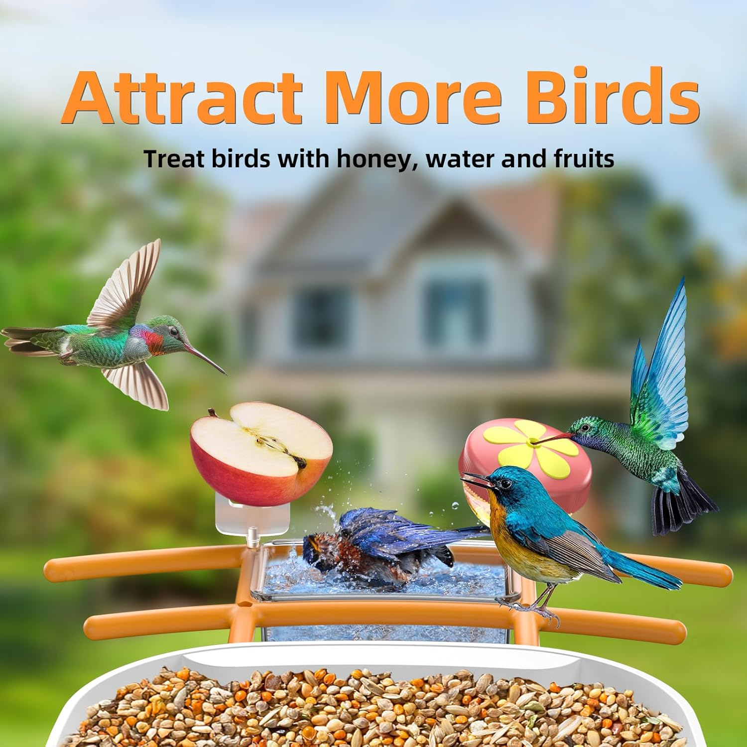 Bird Feeder with Camera - Identifies 11,000+ Bird Species, Full Color & Infrared Night Vision, Solar Powered, Auto Video Capture & Instant Alerts, IP65 Waterproof, 1.8L Large Capacity,White image number 6