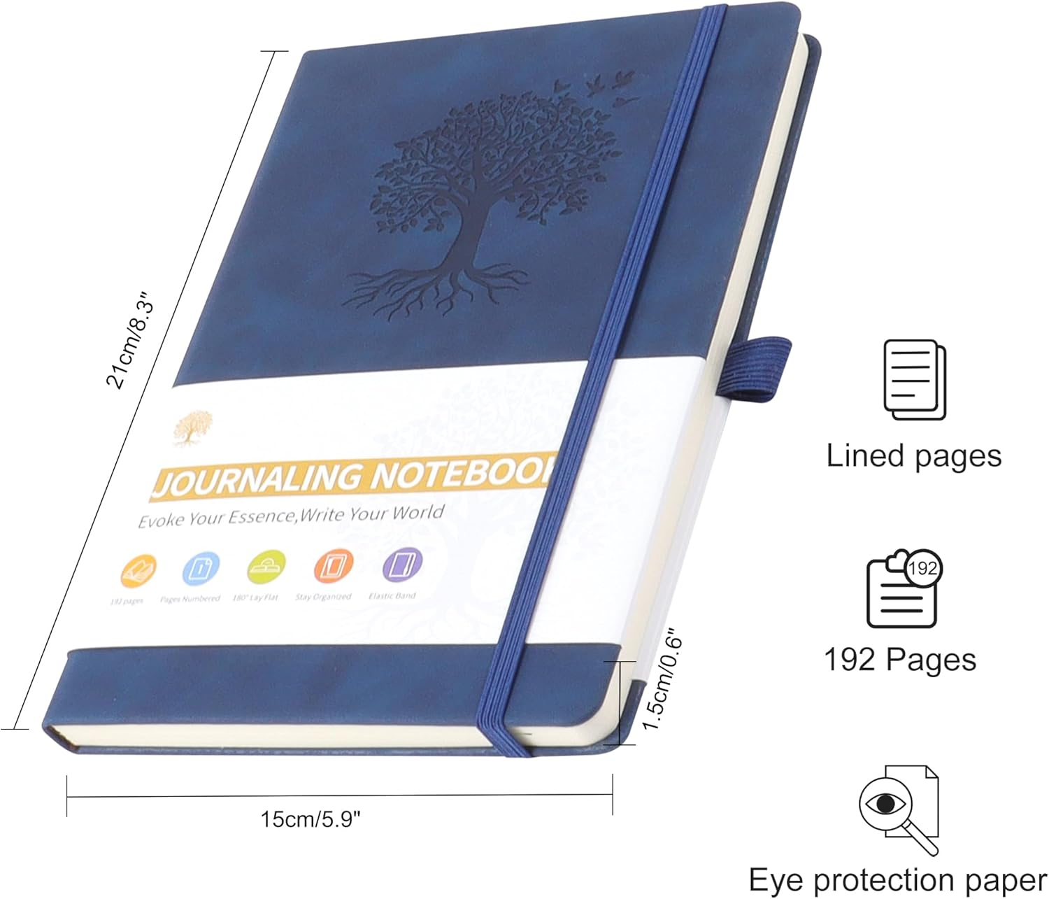 JUNART A5 Lined Journal Notebooks for Women & Men with 192 Pages, Leather Hardcover Notebook for Personal Writing Study Office Travel Recording or Gifts(Dark Blue) - Brown image number 3