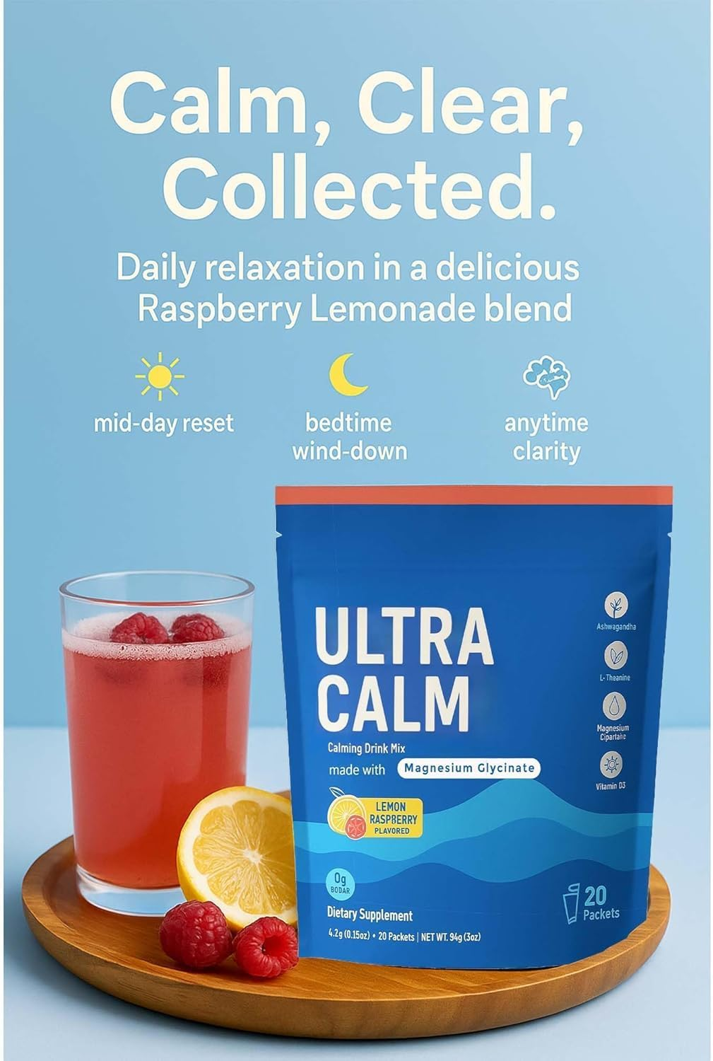 Ultracalm Drink Mix &ndash; Raspberry Lemonade | Magnesium Glycinate + L-Theanine + Ashwagandha | Daily Nutrient Blend | Sugar-Free, Non-Gmo, Gluten-Free | 20 Packets image number 5
