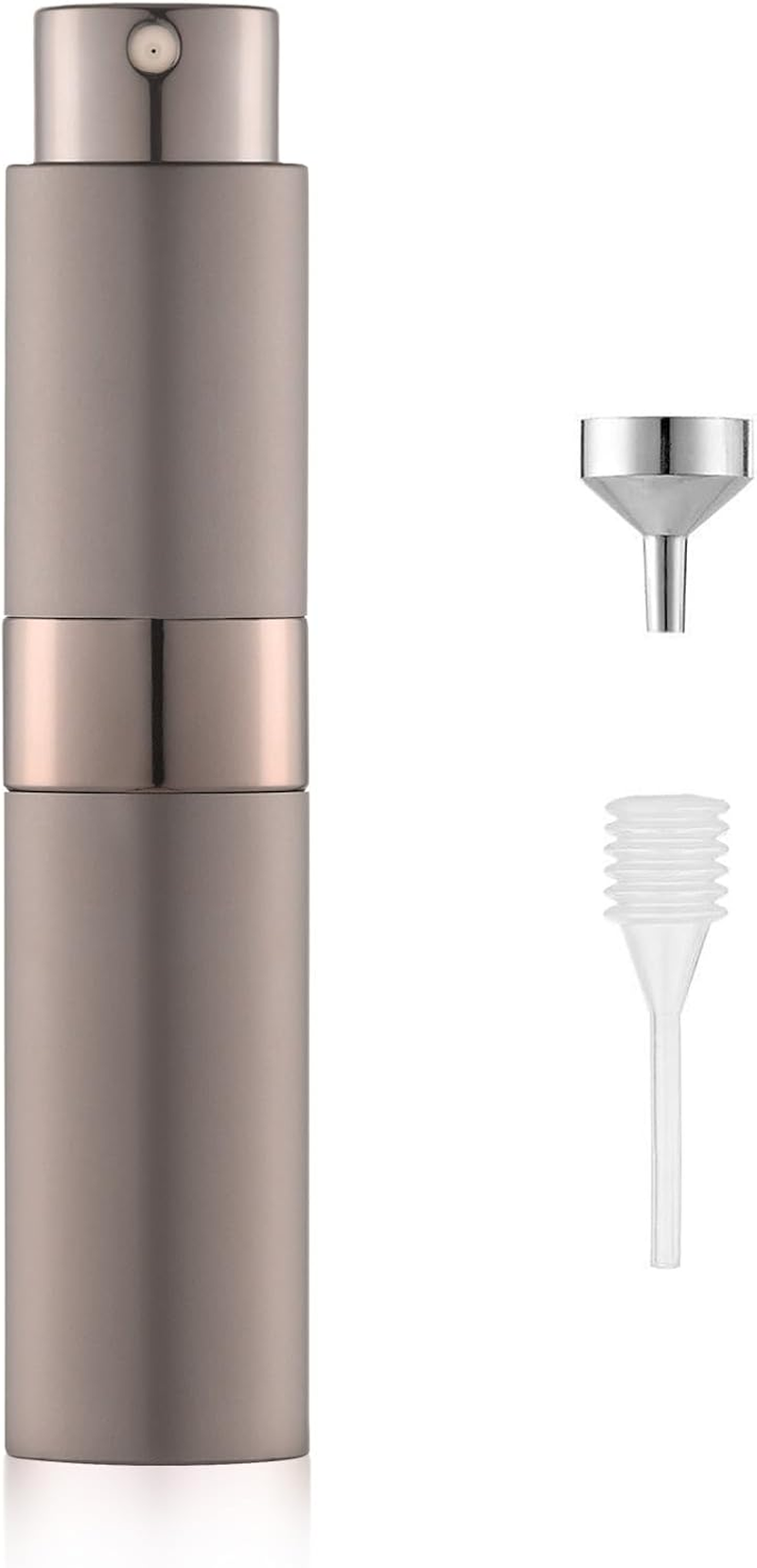 Travel Perfume Atomizer Spray Bottle (8Ml) Set - Twisting Concealed Mouth Design | Refillable Empty Bottle for Perfume and Aftershave Travel & Handbag (Perfume Atomizer-Matte Black)