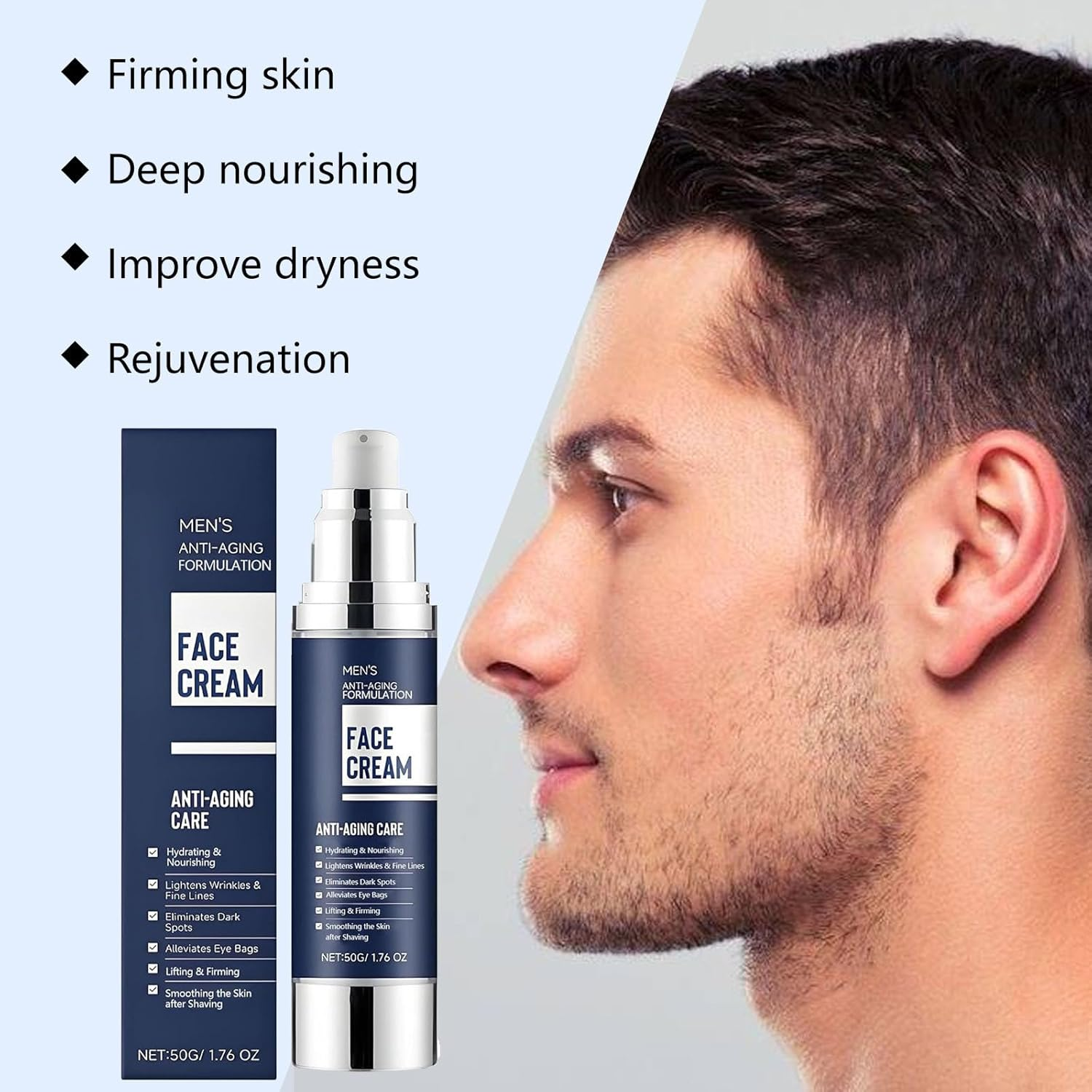 6 in 1Mens Face Moisturizer, Anti-Aging and Firmer Face Cream, Dull Spots Remover, Hydrating & Nourishing, Reduces Wrinkles, Fine Lines and Eye Bags, after Shave Lotion for Men (3Pcs) - 2Pcs image number 2