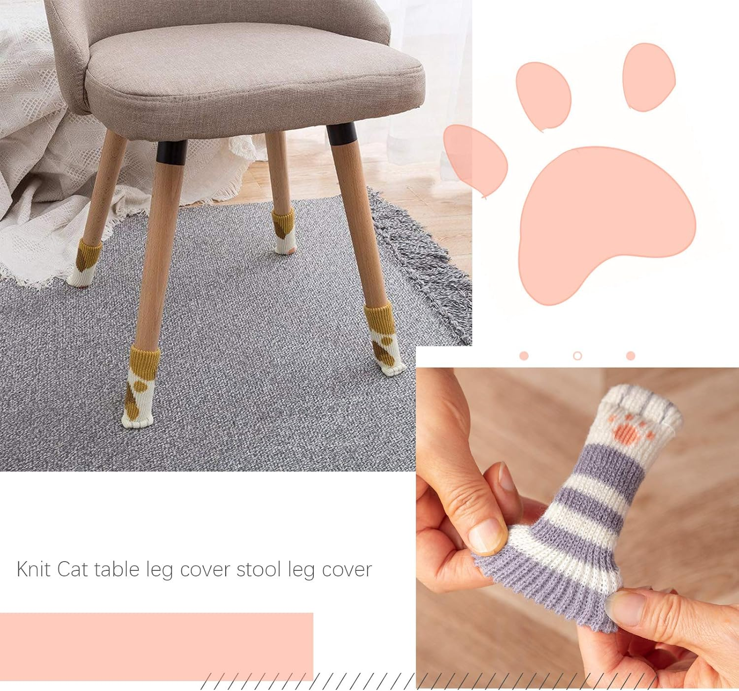 SING F LTD 24Pcs Furniture Leg Covers Set Cute Cat Paws Design High Elastic Non-Slip Floor Protectors Pads Reduce Noise for Desk Table Feet image number 3