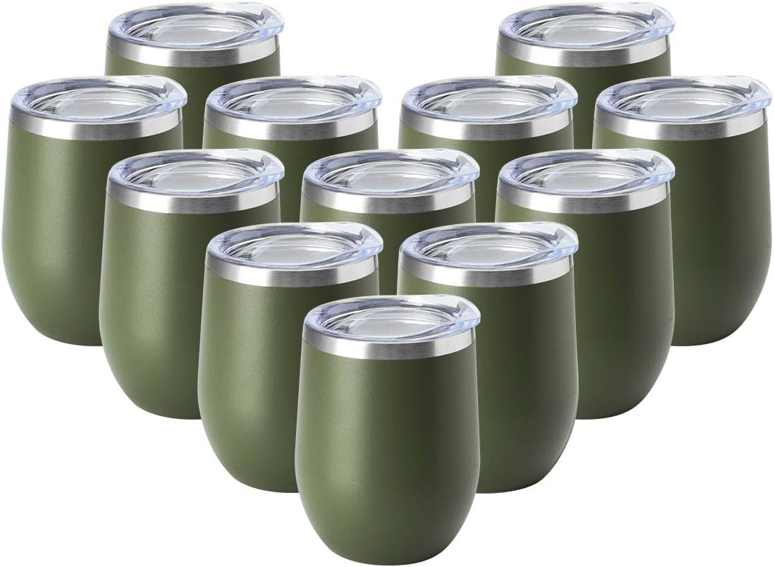 HASLE OUTFITTERS 12Oz Wine Tumbler with Lid Stemless Wine Glasses Double Wall Vacuum Travel Mugs Stainless Steel Coffee Cup for Cold & Hot Drinks Wine Coffee Cocktails Beer 12 Pack White