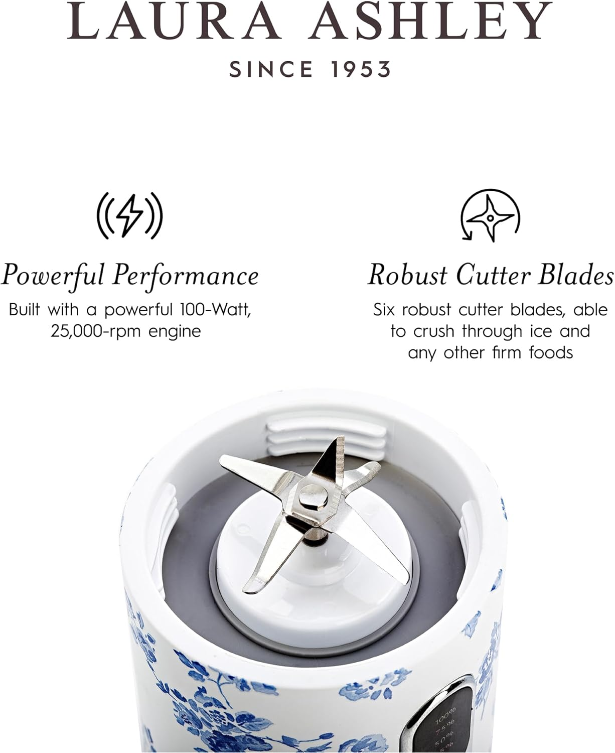 Laura Ashley China Rose Portable Smoothie Blender by VQ. Compact, Powerful & Easy to Use USB Rechargeable Mini Blender with 450 Ml Bottle. Portable Blender Smoothie Maker for Kitchen/Gym/Travel/Office image number 4