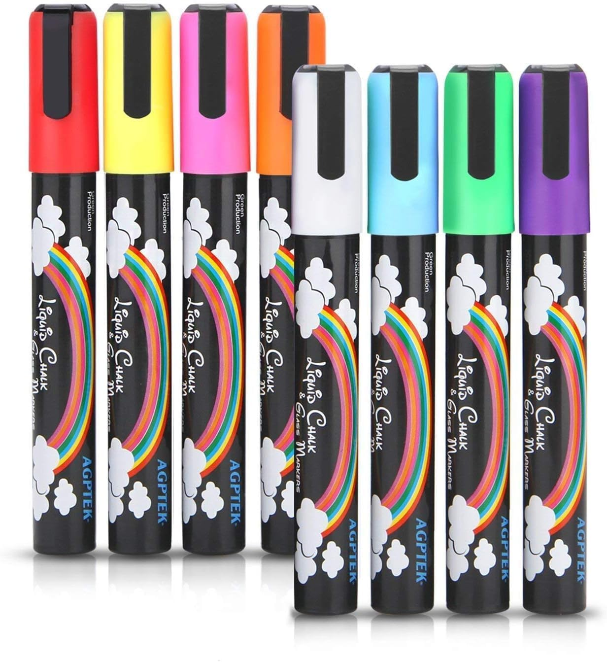 AGPTEK Fluorescent Marker Pen 8 Colors, Marker Pen Set for Writing Menu Board, Glass Bottle, Window