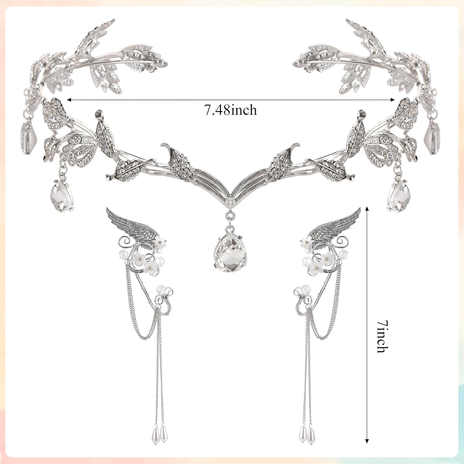 FRESHME Elf Ear Cuffs and Crown - Fairy Crown and Non Pierced Fairy Ear Cuffs Renaissance Renfaire Cosplay Accessories