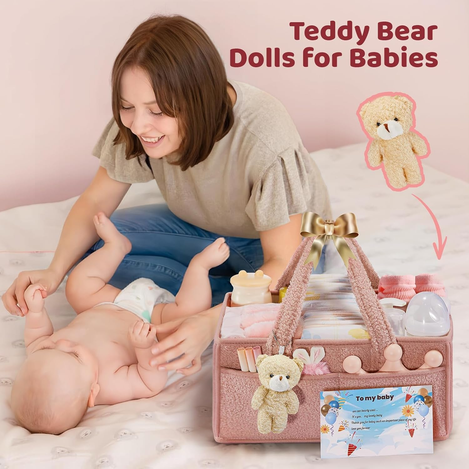 Enliansgo Baby Nappy Caddy Organizer, Baby Storage Basket for Diapers, Newborn Essentials, Car Caddy Organizer, Portable Diaper Storage (Pink) image number 1