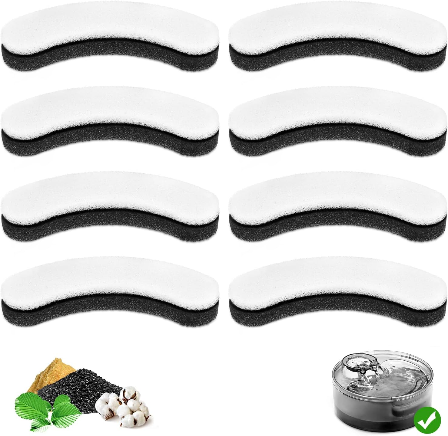 8 Pack Replacement Filters for DF10 & DF30 Automatic Pet Water Dispenser, BFLICROY Dog Water Filter Replacement, Carbon Cat Water Fountain Filters, Triple Filtration Pet Fountain Filters image number 3
