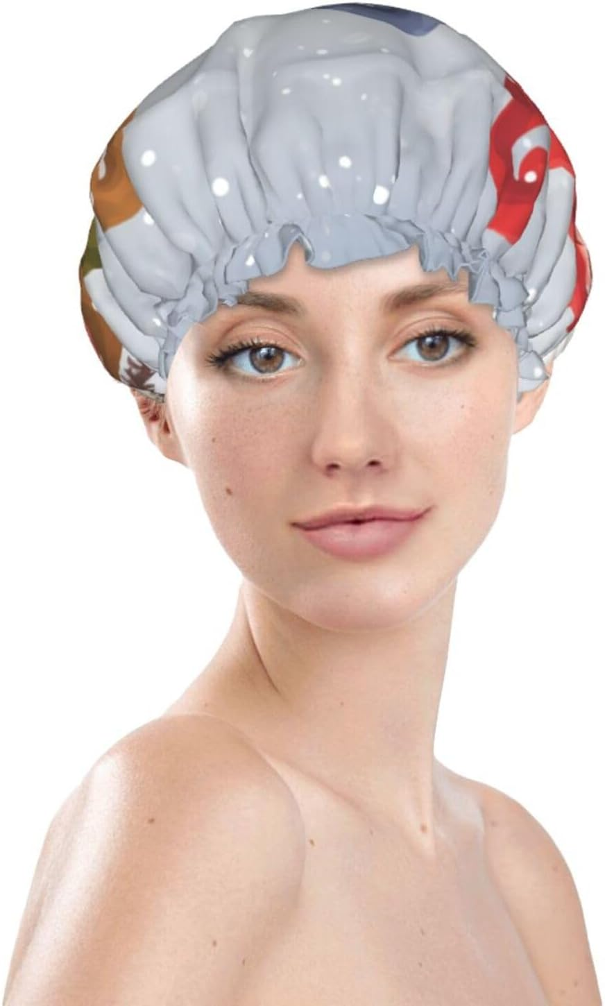 Christmas Winter Gnomes Shower Cap for Women Reusable Double Layers Bathing Bath Cap Hair Caps Waterproof Elastic Band Ladies Spa Salon Shower Hat Hair Caps image number 5