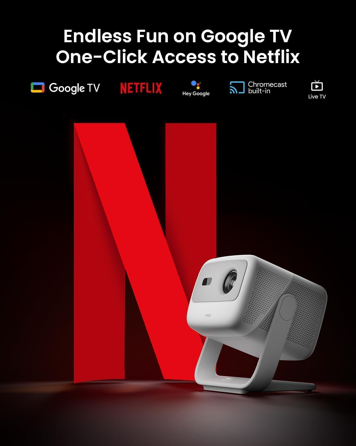 JMGO N1S SE GTV Portable Triple Laser Projector, 1080P FHD, 850 ISO Lumens, Official Netflix, HDR10, Gimbal Auto Image Correction, 200" 3D Home Theater Projector, 2 * 5W Dolby Digital Speakers image number 2