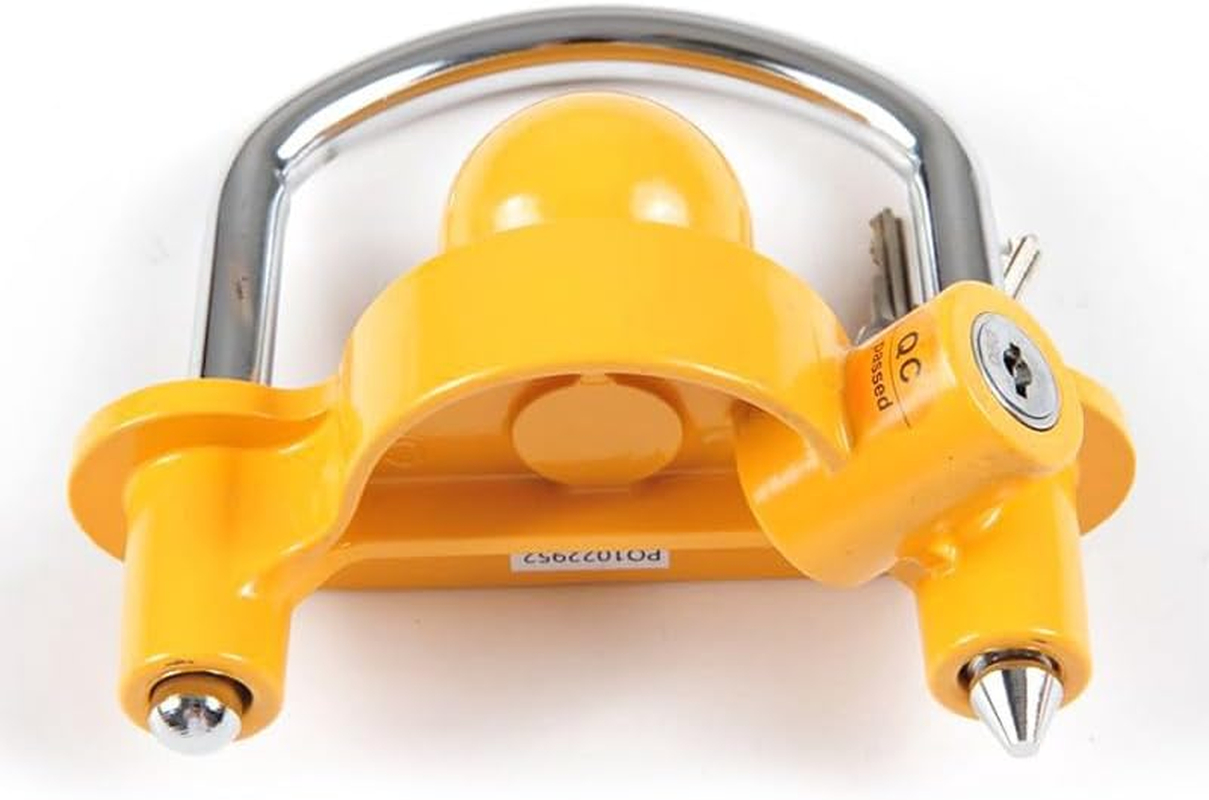 Universal Ball Coupler Yellow Coupler Lock Trailer Hitch Security Adjustable Lock for Enhanced Caravan Security, Curved with 2 Keys, Fits Fits 1-7/8",2&rdquo;, 2-5/16" Coupler image number 4