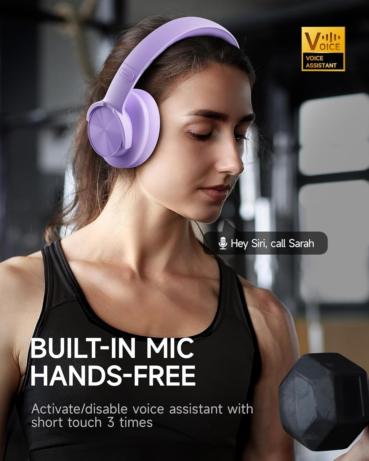 Picun B8 Headphones, Wireless Bluetooth, 120H Bluetooth Headphones, 3EQ Music Mode, Hands-Free Calls, Deep Bass Headphones for Travel, Home, Office, Mobile Phone PC (Purple)