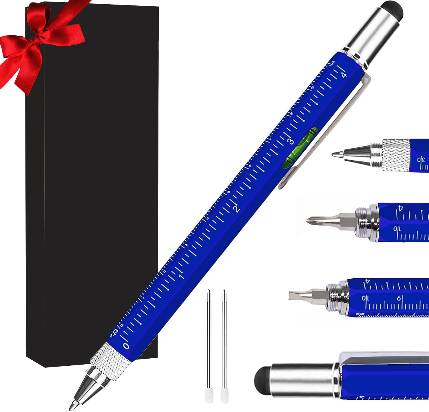 Gifts for Men, 6 in 1 Multitool Pen Set - Touchscreen Stylus, Ruler, Level, Screwdriver Set, Ballpoint Pen - Birthday Gifts for Him, Dad, Husband, Grandpa, Teacher Gifts (Blue) image number 2