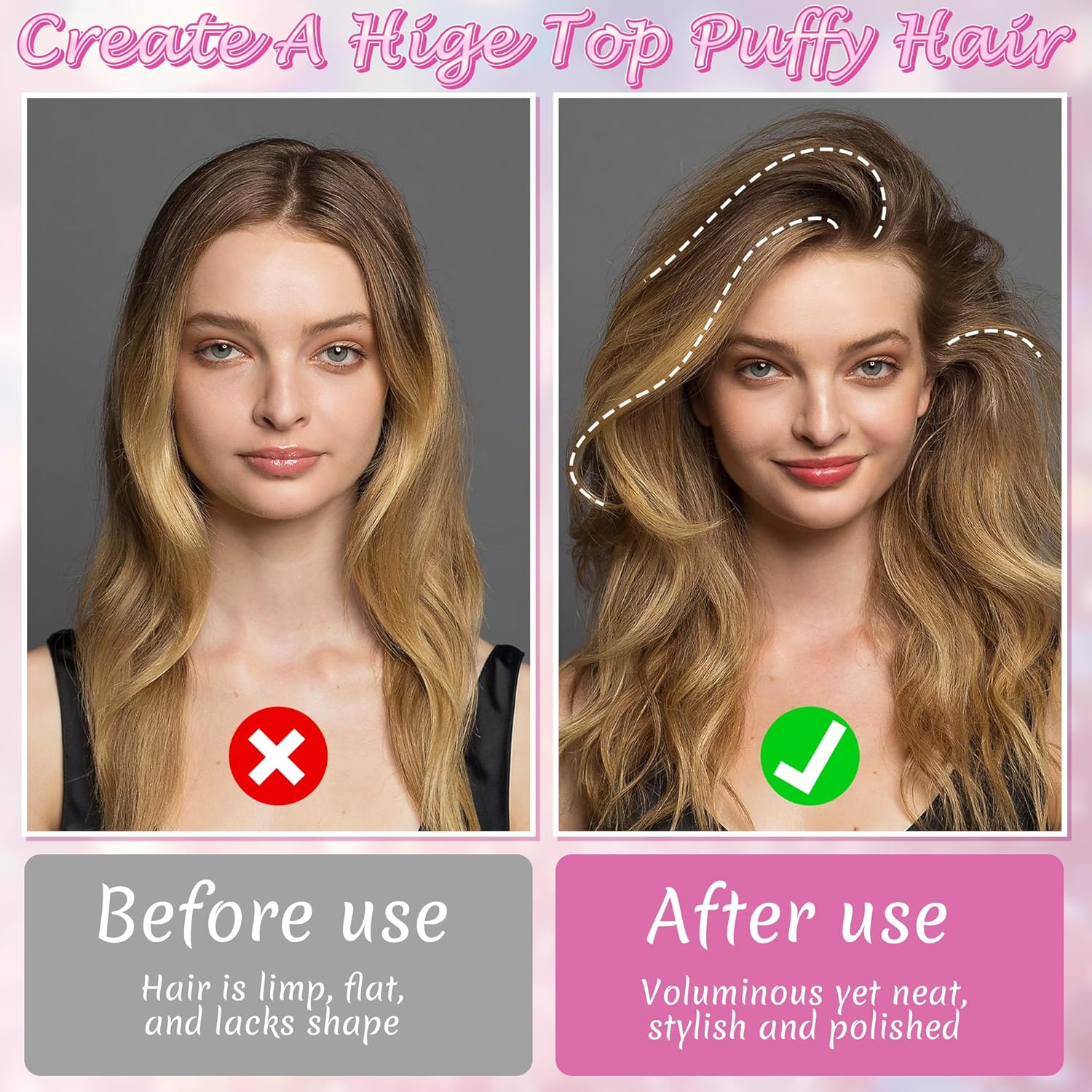 Wood Homing Hair Clips Set - 11 Pieces Easy High Crown Volume Root Clips for Fluffy Bangs, No Crease Volumiser Tool Hair Accessories for Women Girls Natural Puffy Lifting Roots Curly (Pink) image number 2