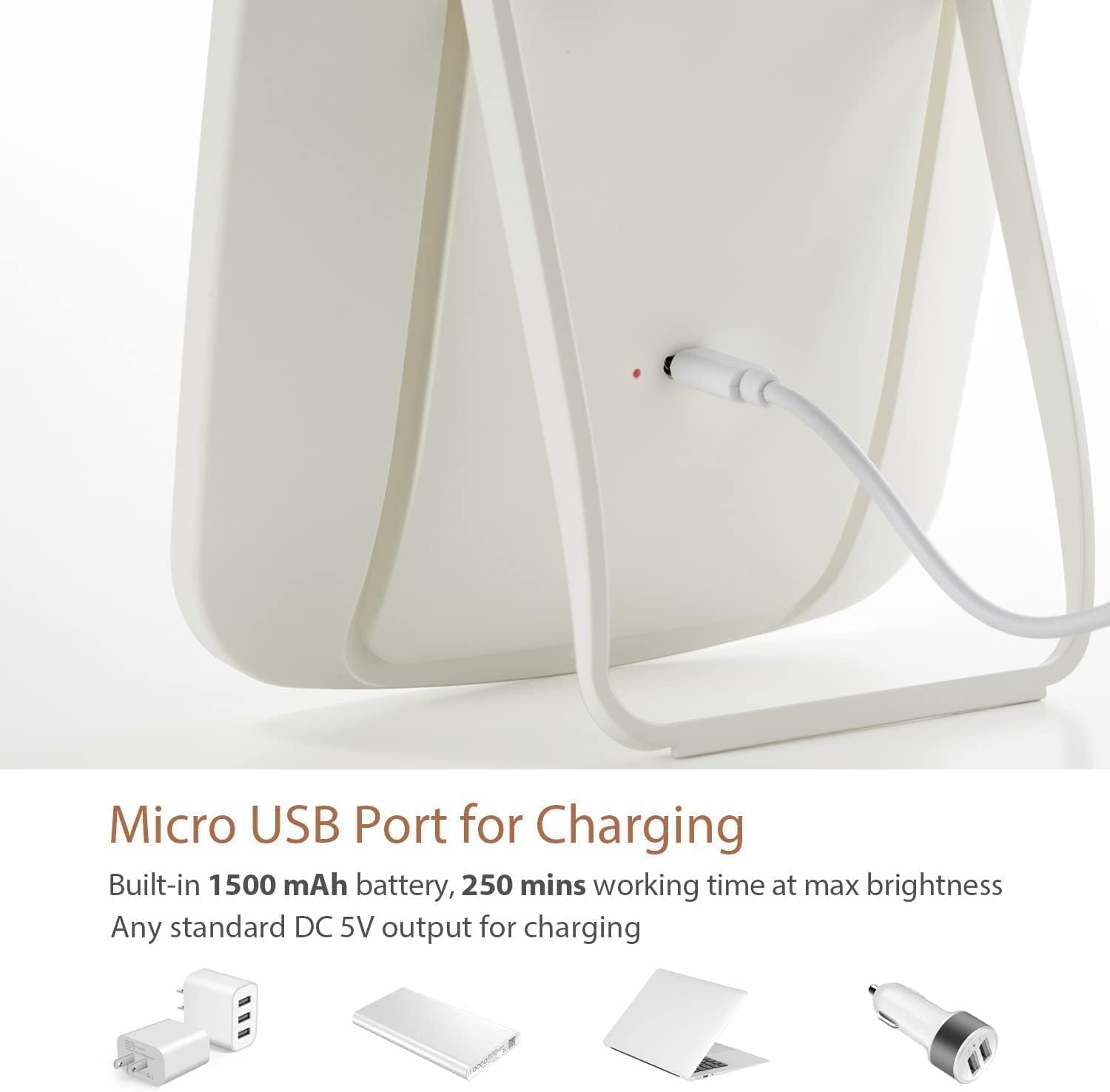 Makeup Mirror Touch Screen Vanity Mirror with Lights, Portable Makeup Mirrors LED Brightness Adjustable Mirror USB Rechargeable Cosmetic Mirror image number 5