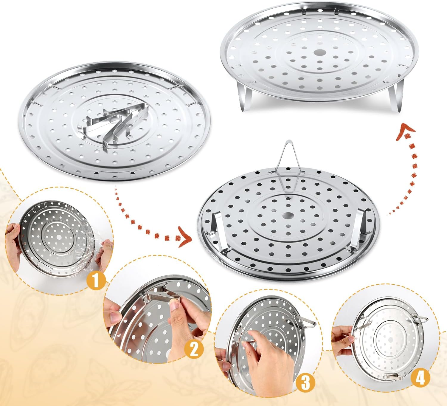 7Pcs Steamer Baskets, Stainless Steel Baking Cooling Steaming Rack round Pot Cooking Rack Stand Holder Multi-Purpose Removable Steam Tray for Air Fryer Instant Pots Cookware Food (7 Sizes, Silver)