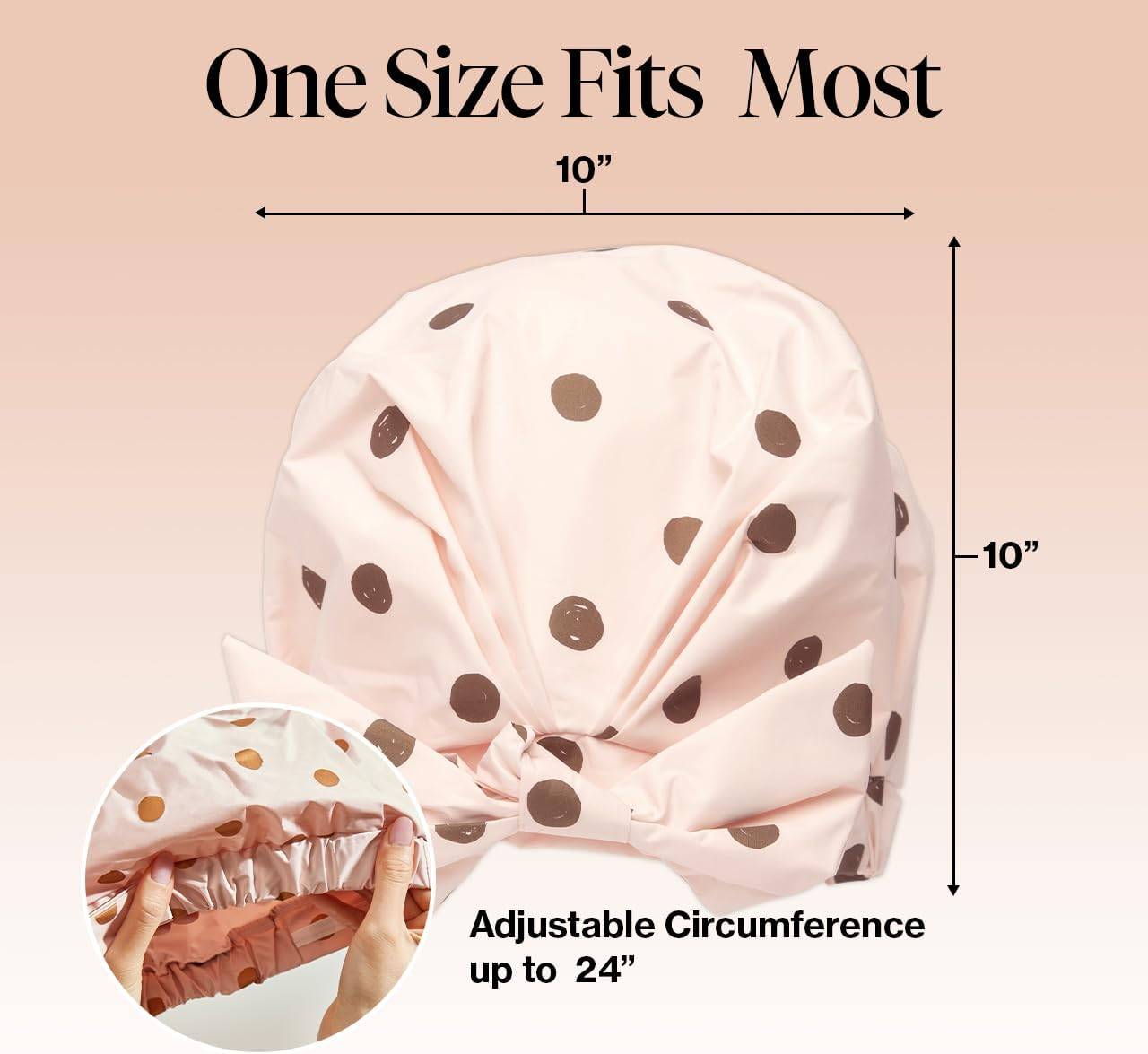 Kitsch Luxury Shower Cap for Women - Reusable Shower Cap for Long Hair with Non Slip Silicone Grip | Waterproof Hair Cap for Shower One Size | Stylish Hair Cover for Shower (Blush Dot) image number 1