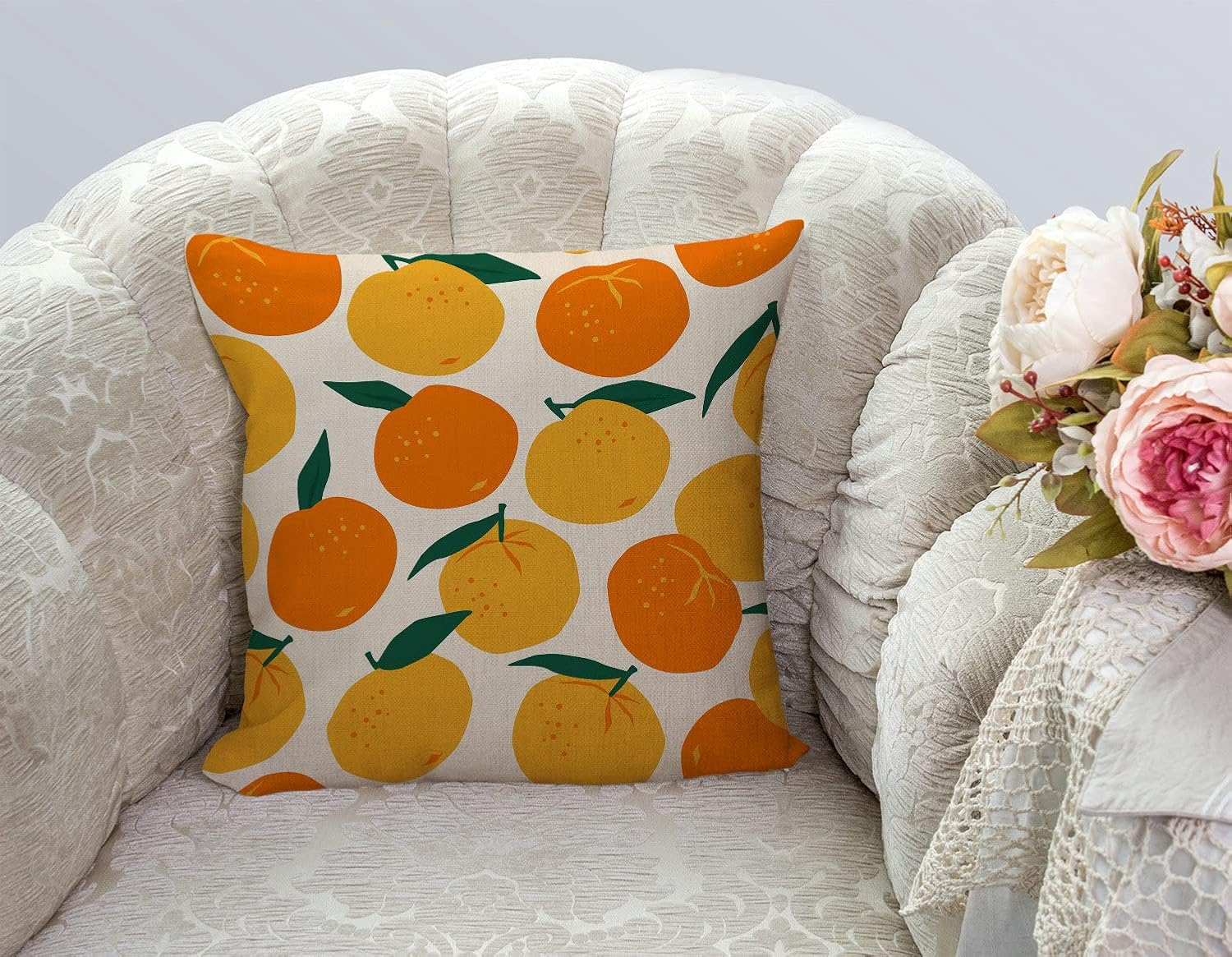 TSSOHU Throw Pillow Cover Mandarins Oranges Summer Fruits Decorative Throw Pillow Case Square 18" X 18" Home Couch Bed Pillowcase - Tss02 image number 3