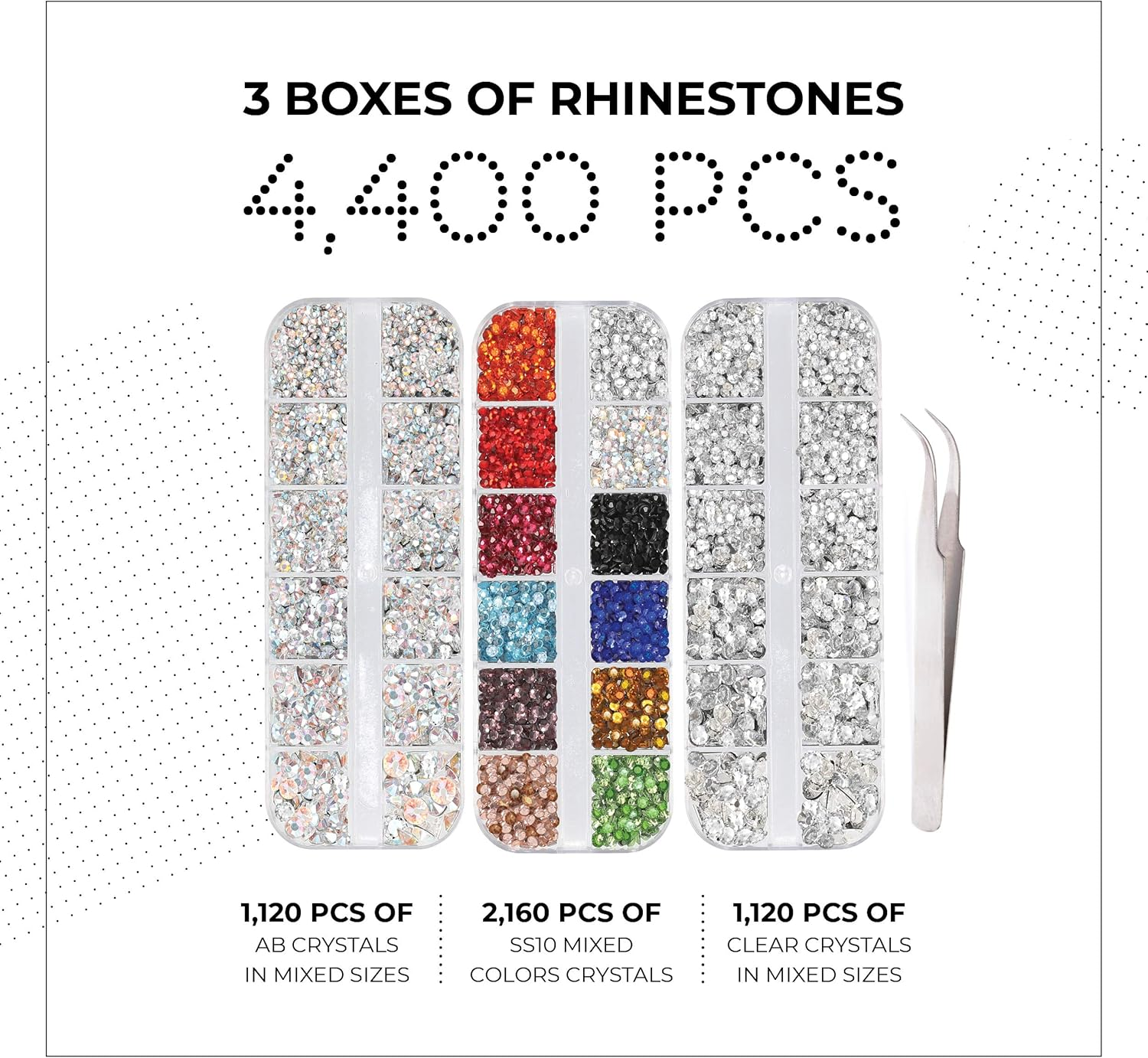 Hotfix Applicator, Quick Crystals Pro, Bedazzler Kit with Rhinestones, DIY Wand Setter Tool Kit with 7 Different Tip Sizes, Tweezers, Cleaning Brush, User Manual, and 4400 Rhinestones. image number 6