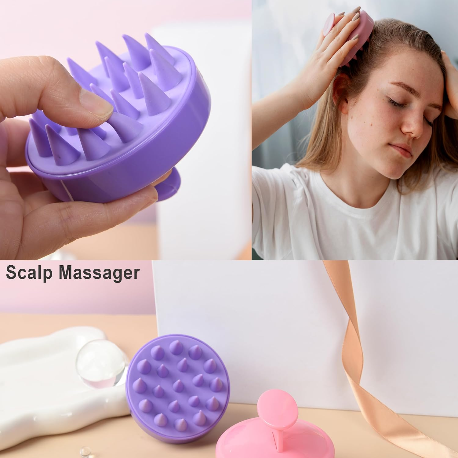 12 Pcs Hair Brush Set with Continuous Hair Spray Bottle for Women, Rat Tail Combs for Toddlers, Soft Scalp Massager, Detangling Hairbrush for Wet Dry Curly Hair (Purple) image number 6